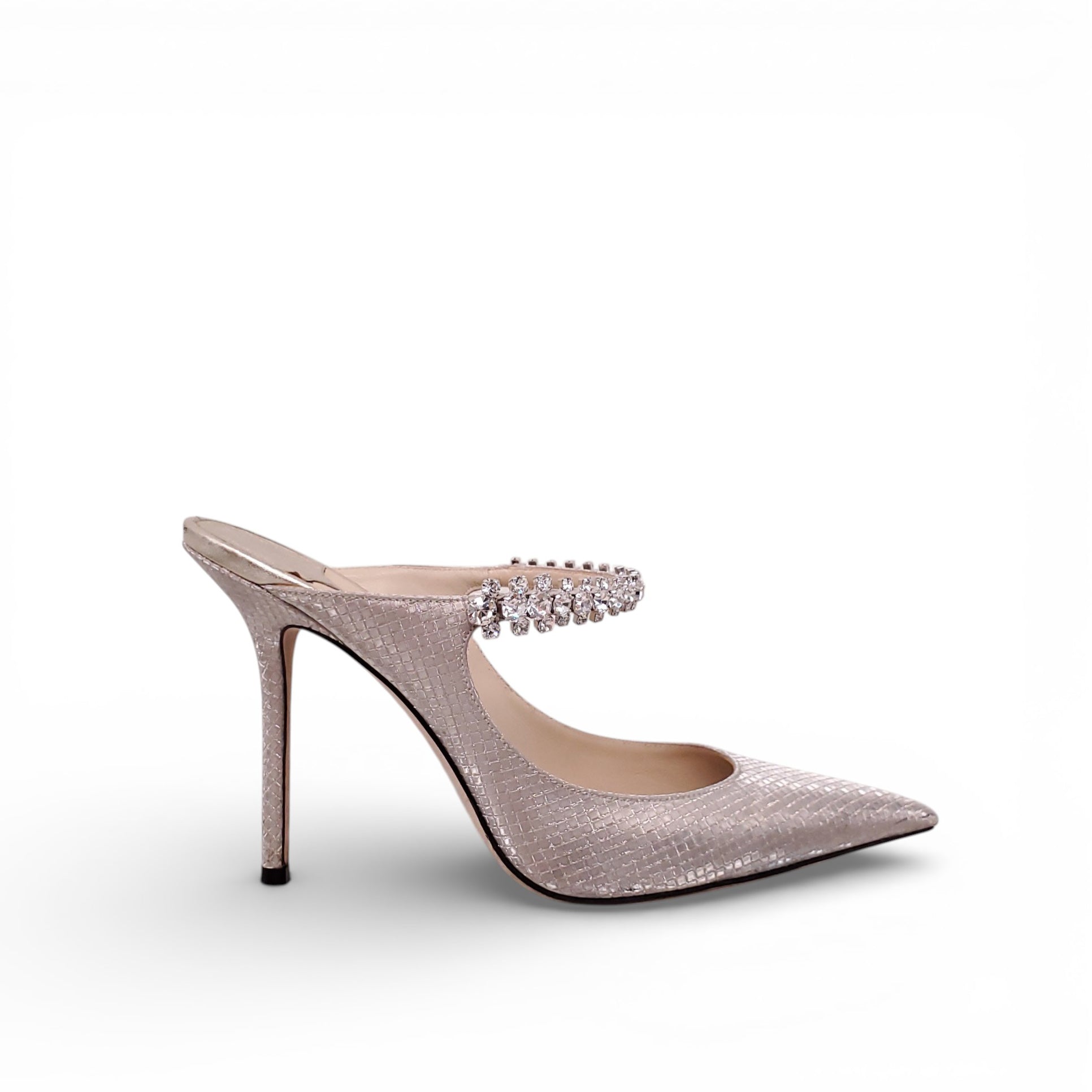JIMMY CHOO SILVER CRYSTAL HEELS - SIZE 39