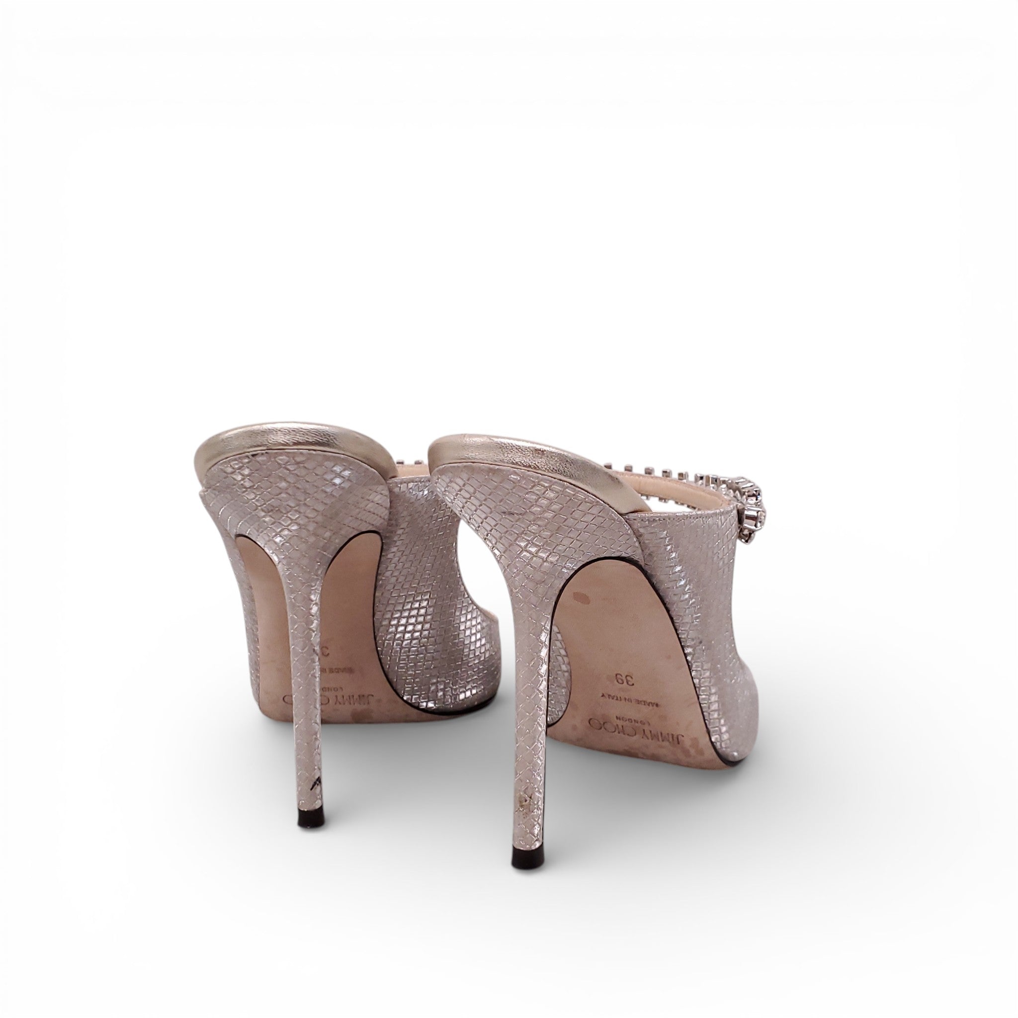 JIMMY CHOO SILVER CRYSTAL HEELS - SIZE 39