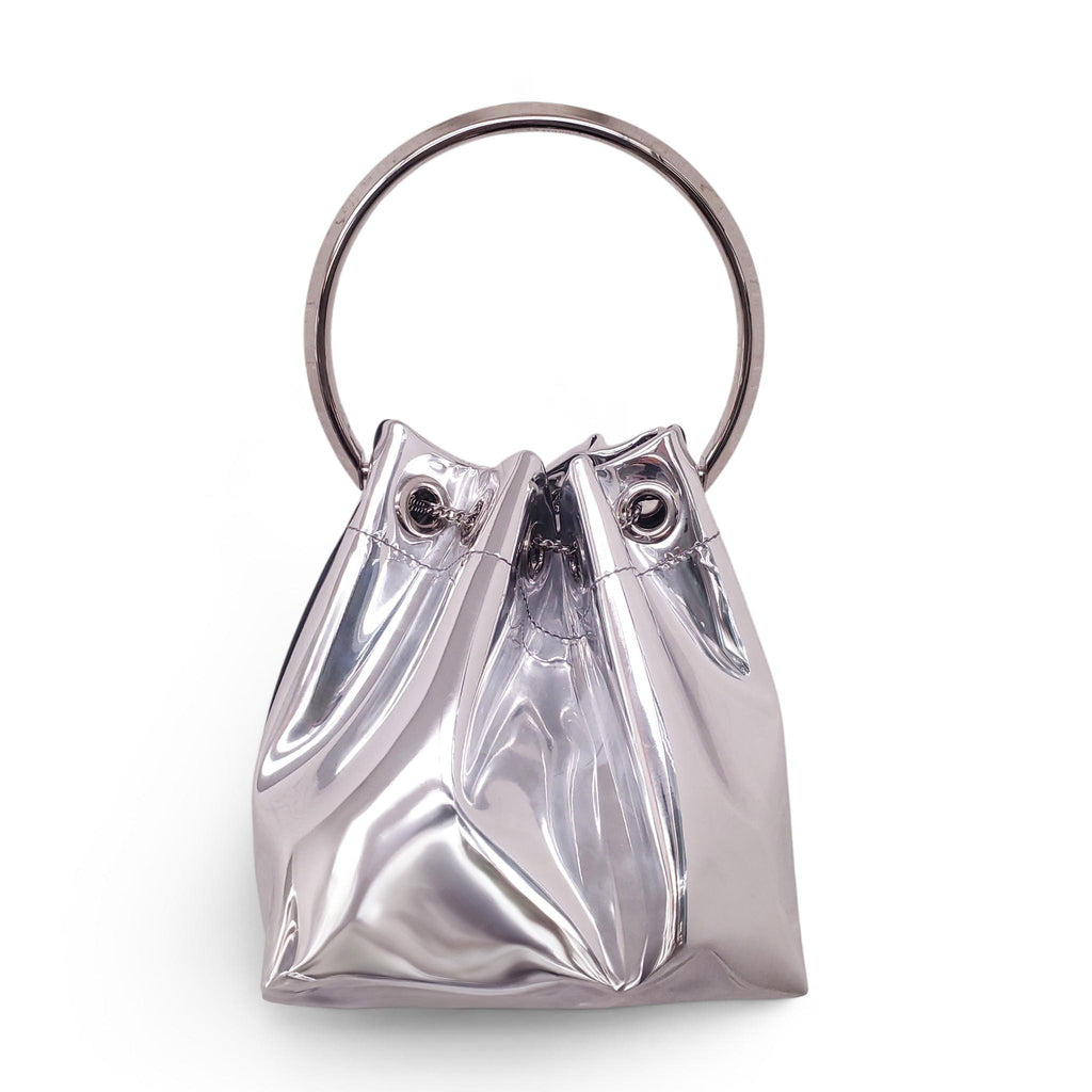 JIMMY CHOO SILVER METALLIC BON-BON BUCKET BAG