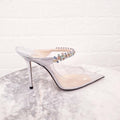 JIMMY CHOO SILVER PVC MULES WITH CRYSTAL STRAP - SIZE 39