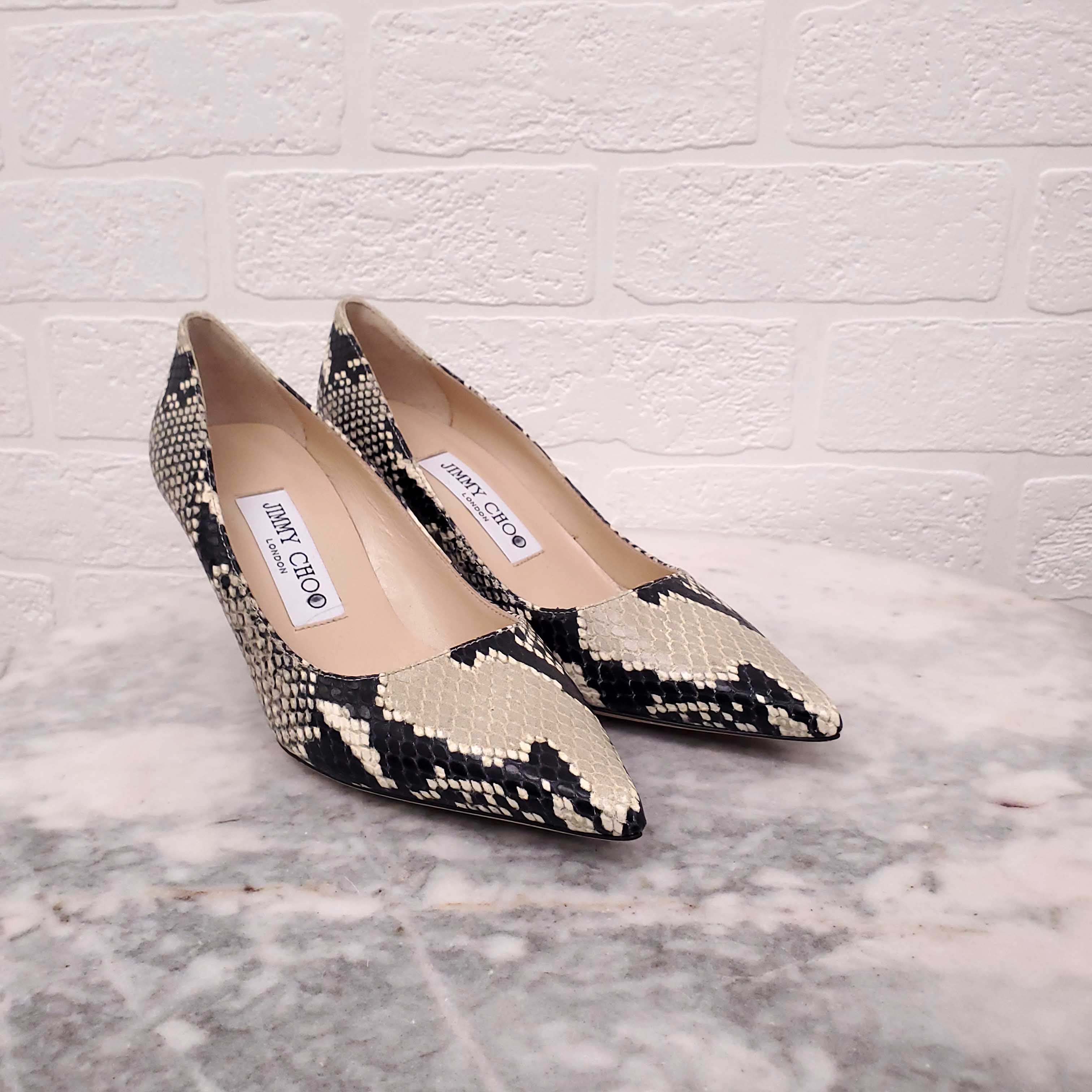 JIMMY CHOO SNAKESKIN HEELS - SIZE 34
