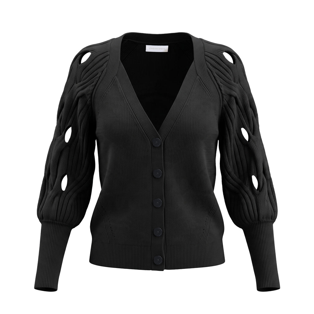 JONATHAN SIMKHAI BLACK OPEN KNIT CARDIGAN - SIZE XS