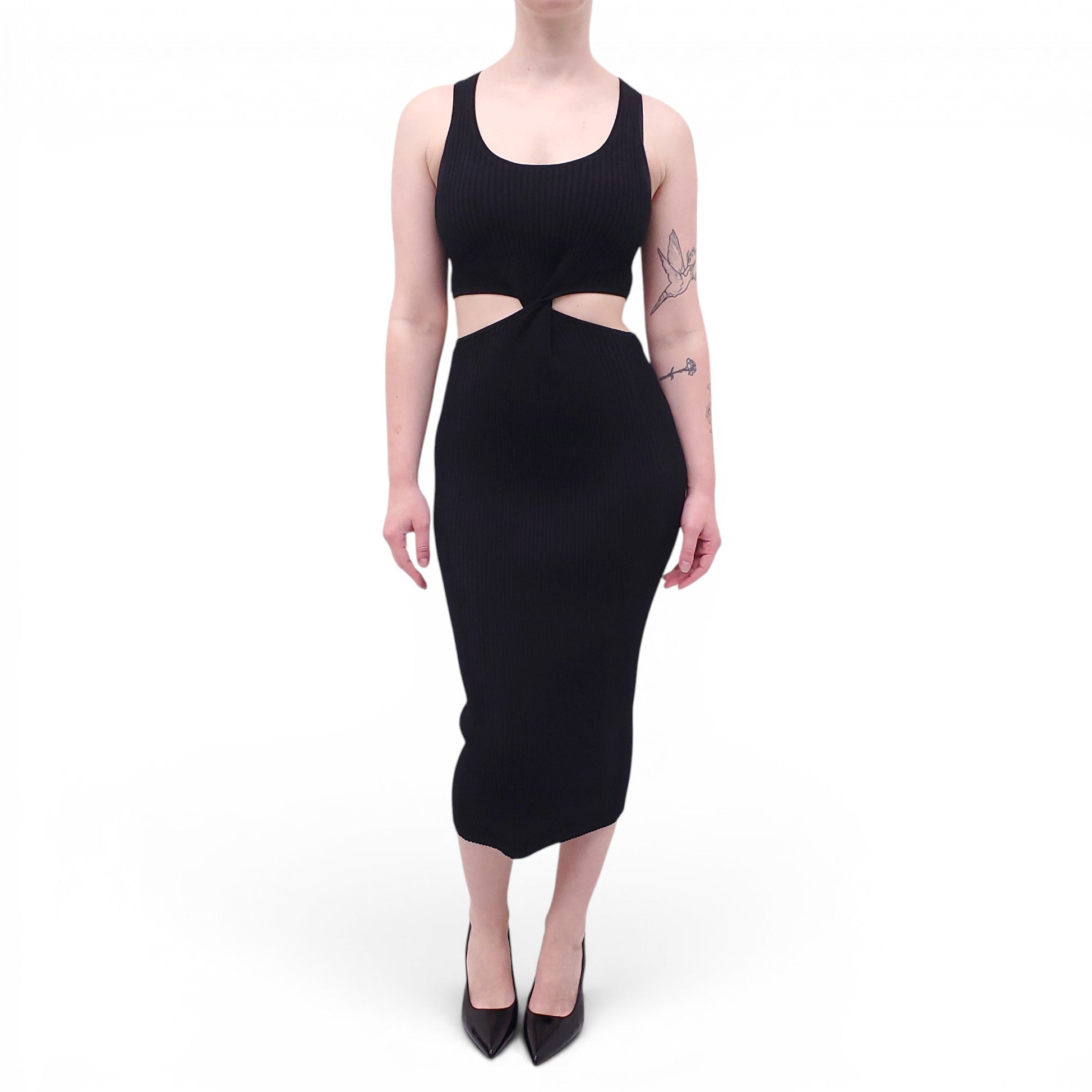 JONATHAN SIMKHAI BLACK RIBBED CUTOUT DRESS - SIZE M