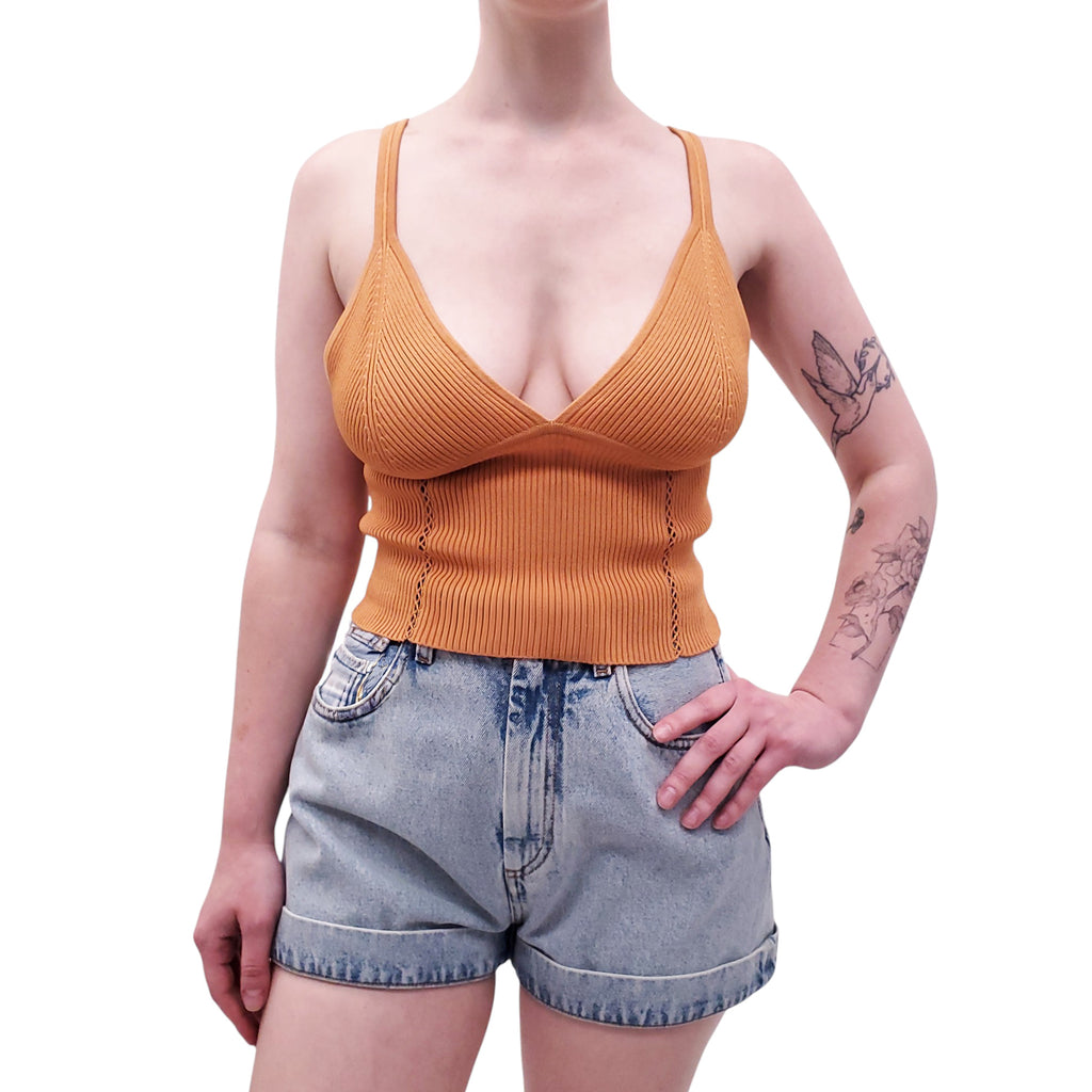 JONATHAN SIMKHAI ORANGE RIBBED TANK TOP - SIZE S