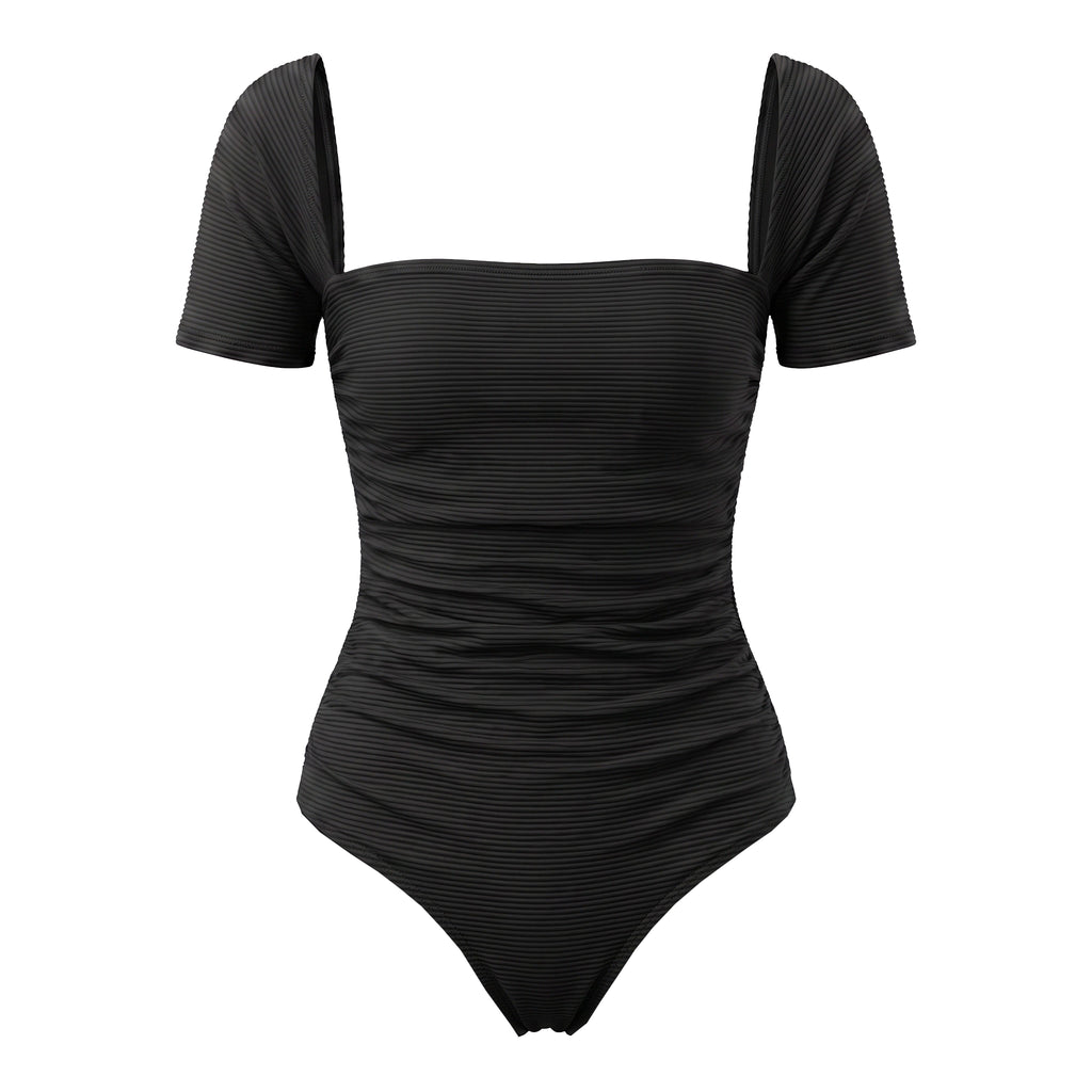 JONATHAN SIMKHAI RUCHED BLACK BATHING SUIT - SIZE XS