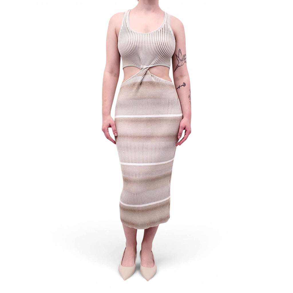 JONATHAN SIMKHAI TAUPE RIBBED CUTOUT DRESS - SIZE M