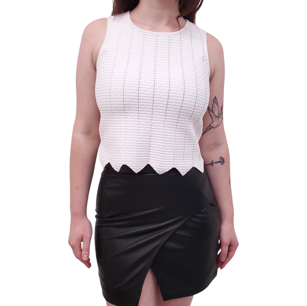 JONATHAN SIMKHAI WHITE CROPPED KNIT TOP - SIZE S