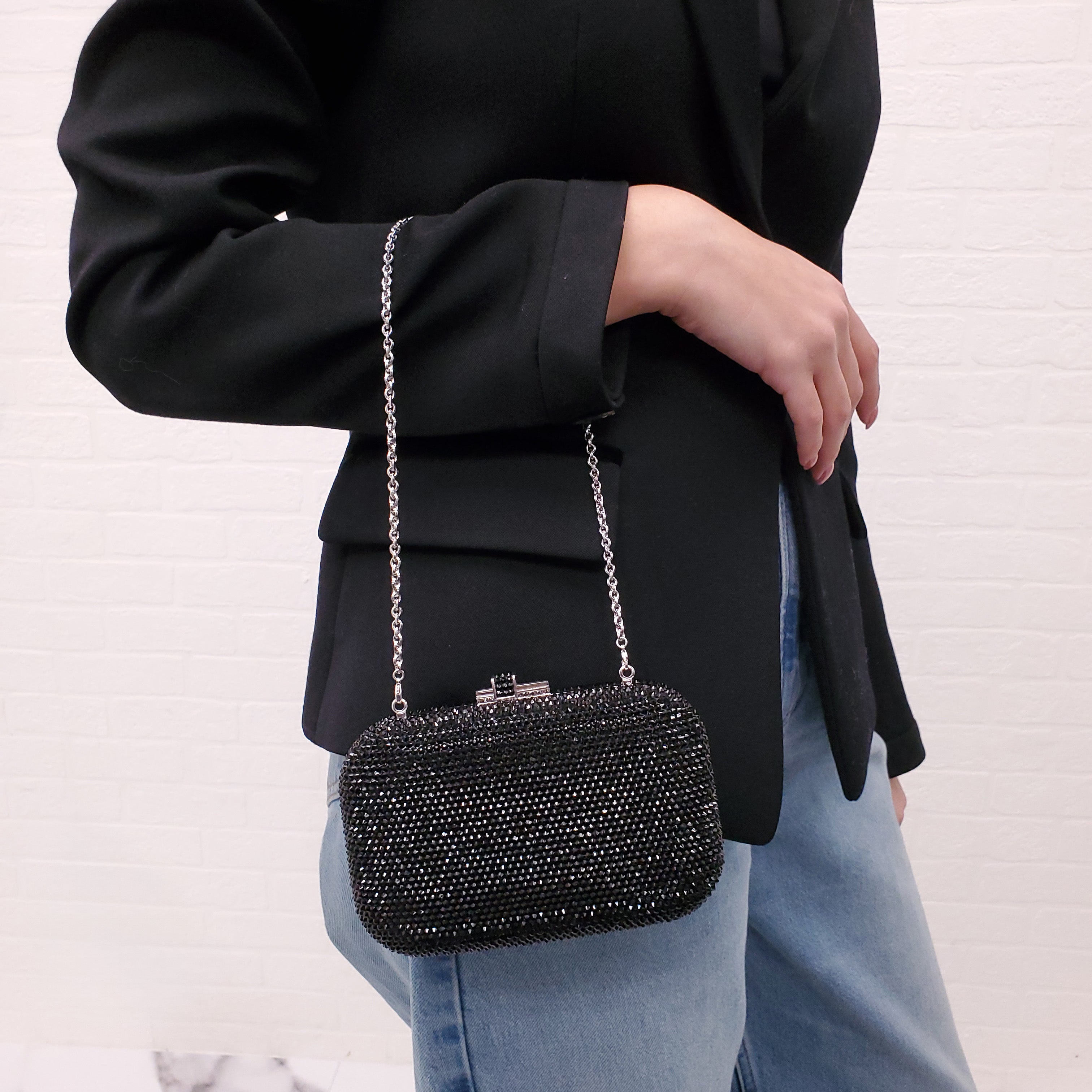 JUDITH LEIBER BLACK CRYSTAL BAG