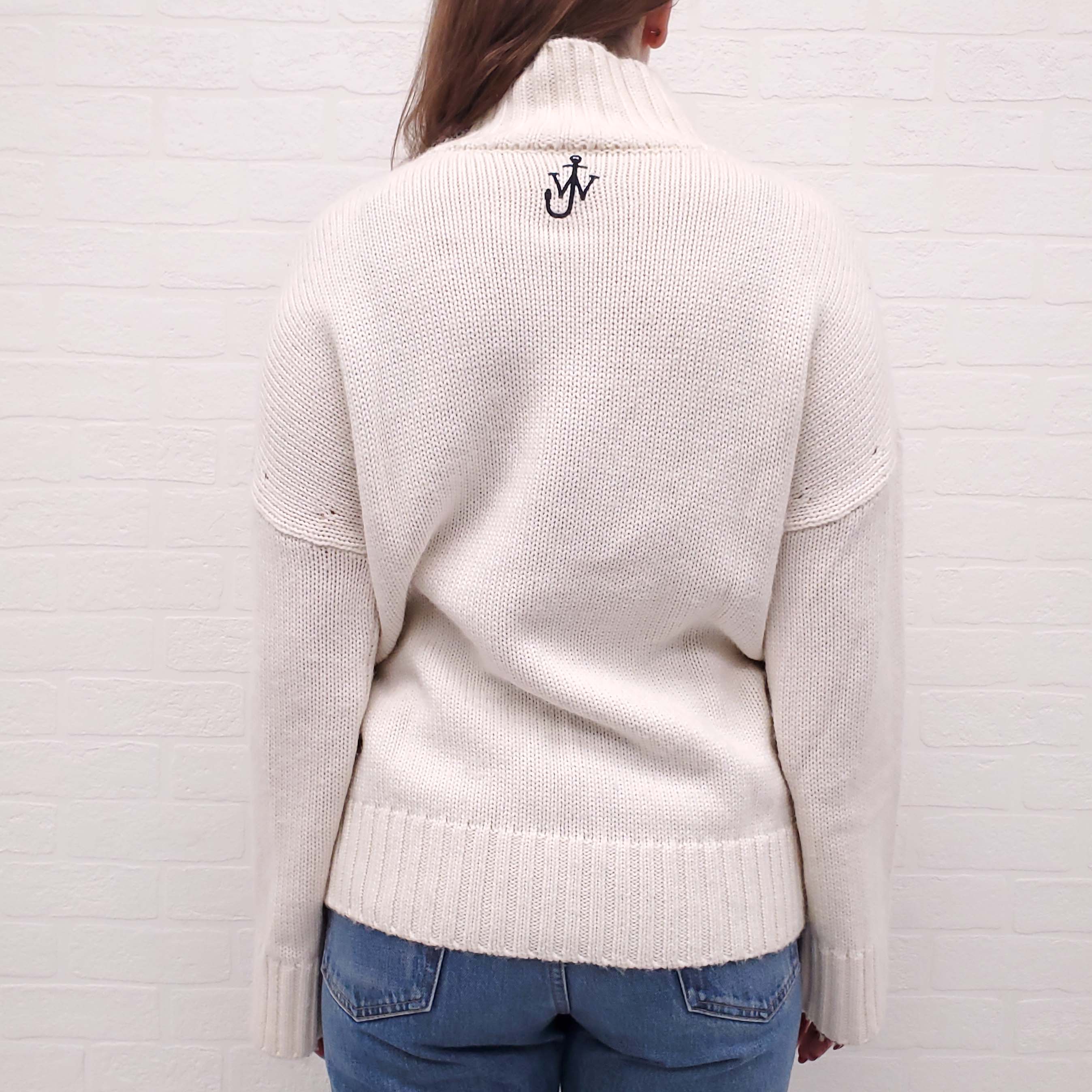 JW ANDERSON CREAM AND BLACK TURTLE NECK SWEATER WITH LOGO  - SIZE S
