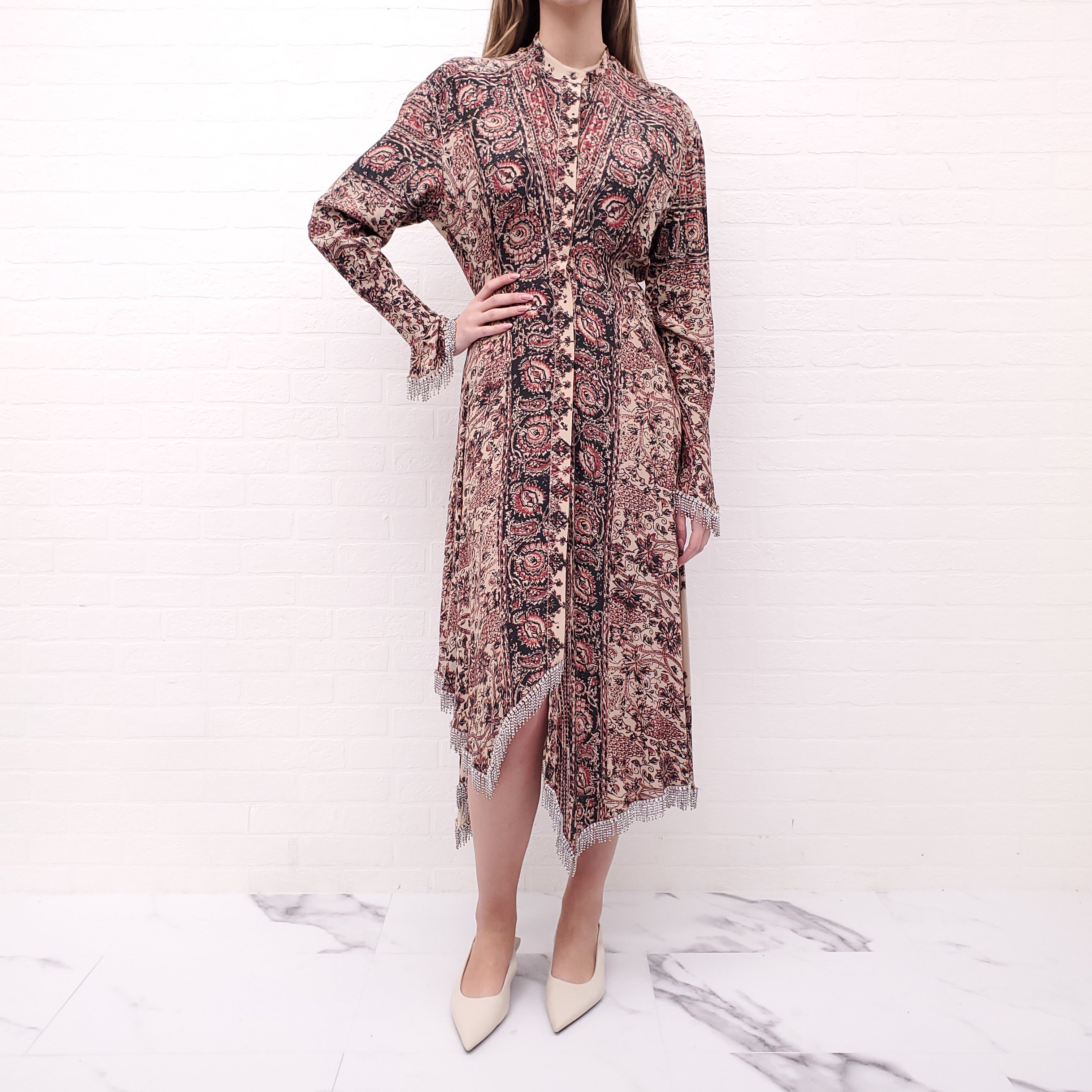 JW ANDERSON PAISLEY DRESS WITH CRYSTAL DETAIL - SIZE 2