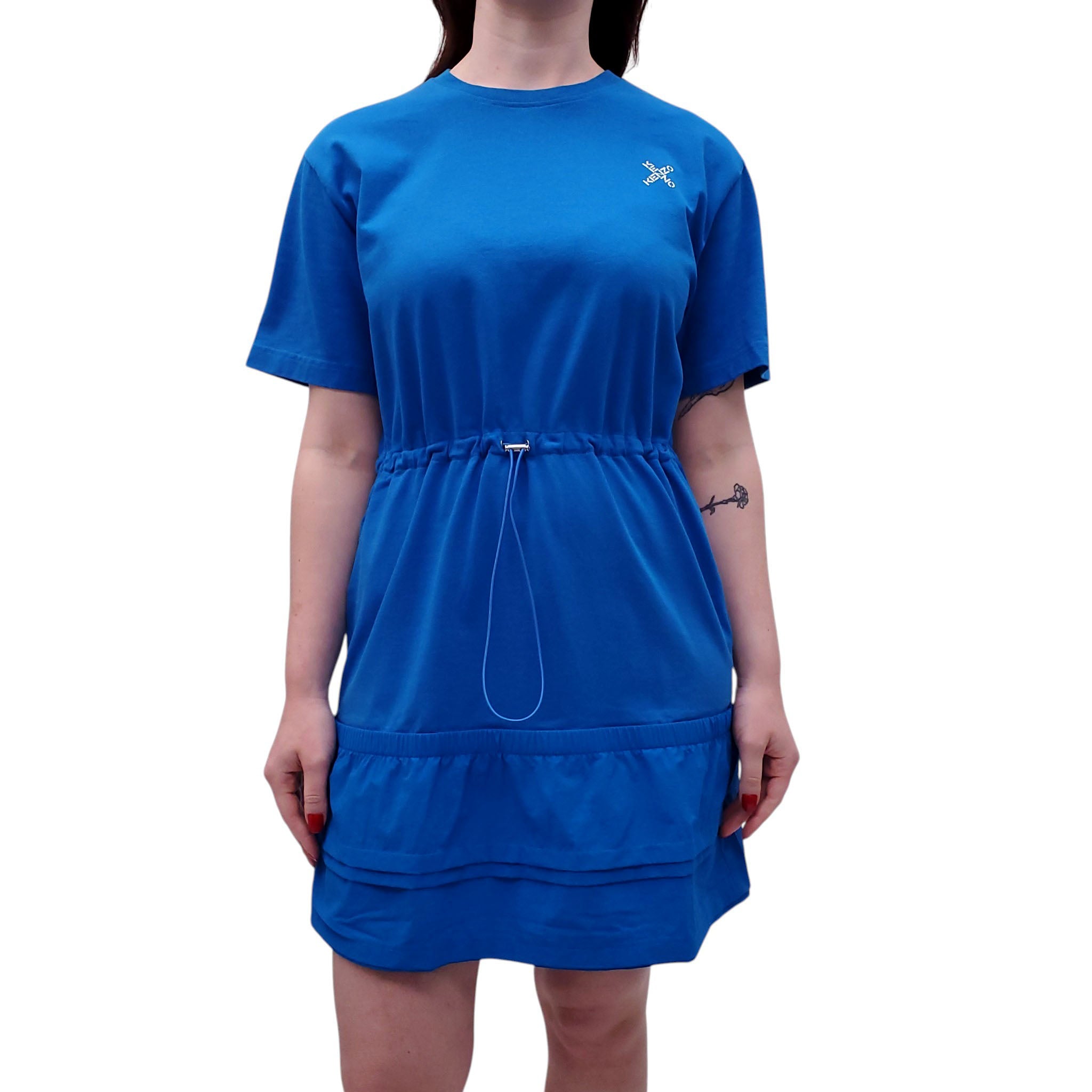 KENZO BLUE CINCHED WAIST DRESS - SIZE M