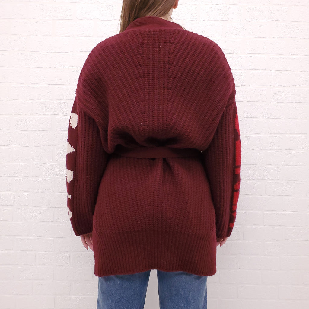 KENZO BURGUNDY CARDIGAN WITH BELT - SIZE S