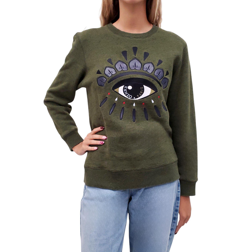 KENZO GREEN LOGO SWEATSHIRT - SIZE M