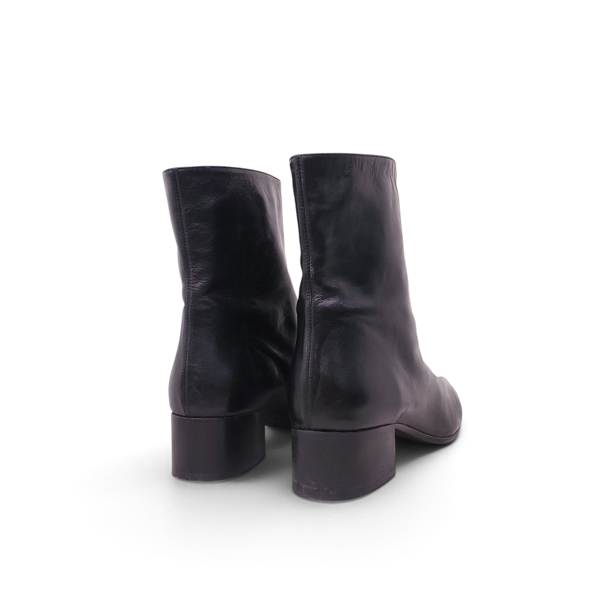 KHAITE BLACK ‘ANDEE’ ANKLE LEATHER POINTED ANKLE BOOTS - SIZE 38