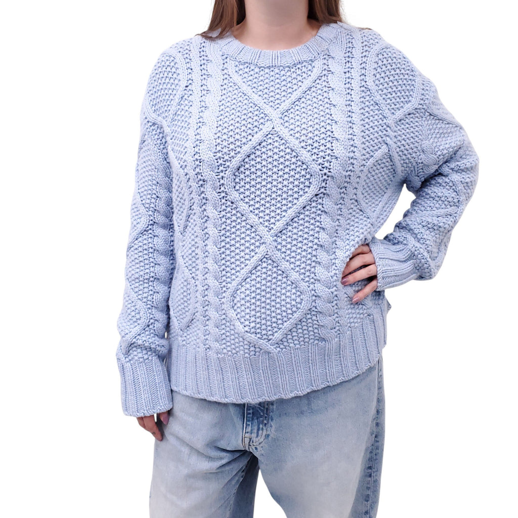KHAITE BLUE CASHMERE CABLE KNIT SWEATER - SIZE S