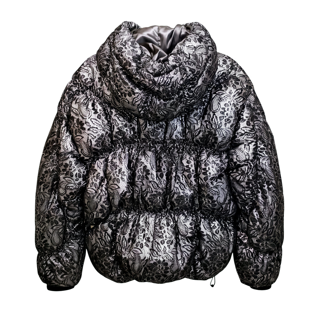 KHRISJOY BLACK LACE PUFFER JACKET - SIZE 00 (OVERSIZED)