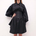 KIMHEKIM BLACK BUTTON UP SHIRT DRESS WITH CORSET BELT - SIZE 34