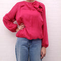 LANVIN PINK SILK BLOUSE WITH FLORAL DETAIL - SIZE M