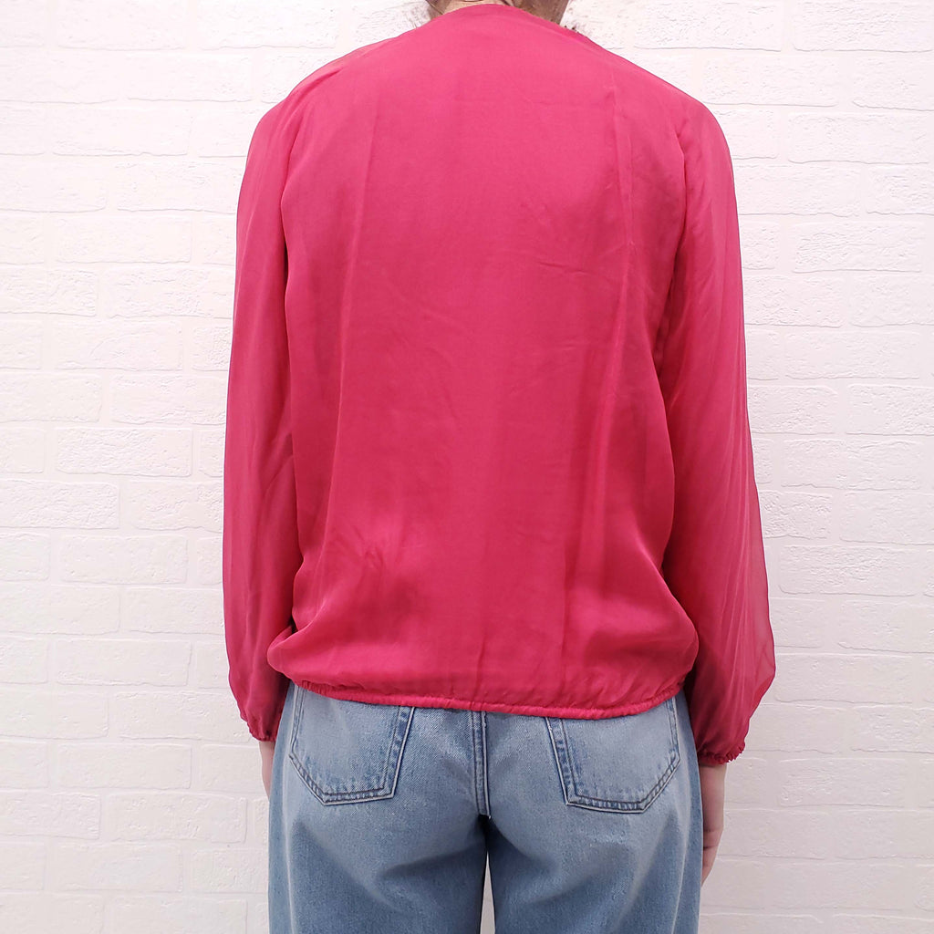 LANVIN PINK SILK BLOUSE WITH FLORAL DETAIL - SIZE M