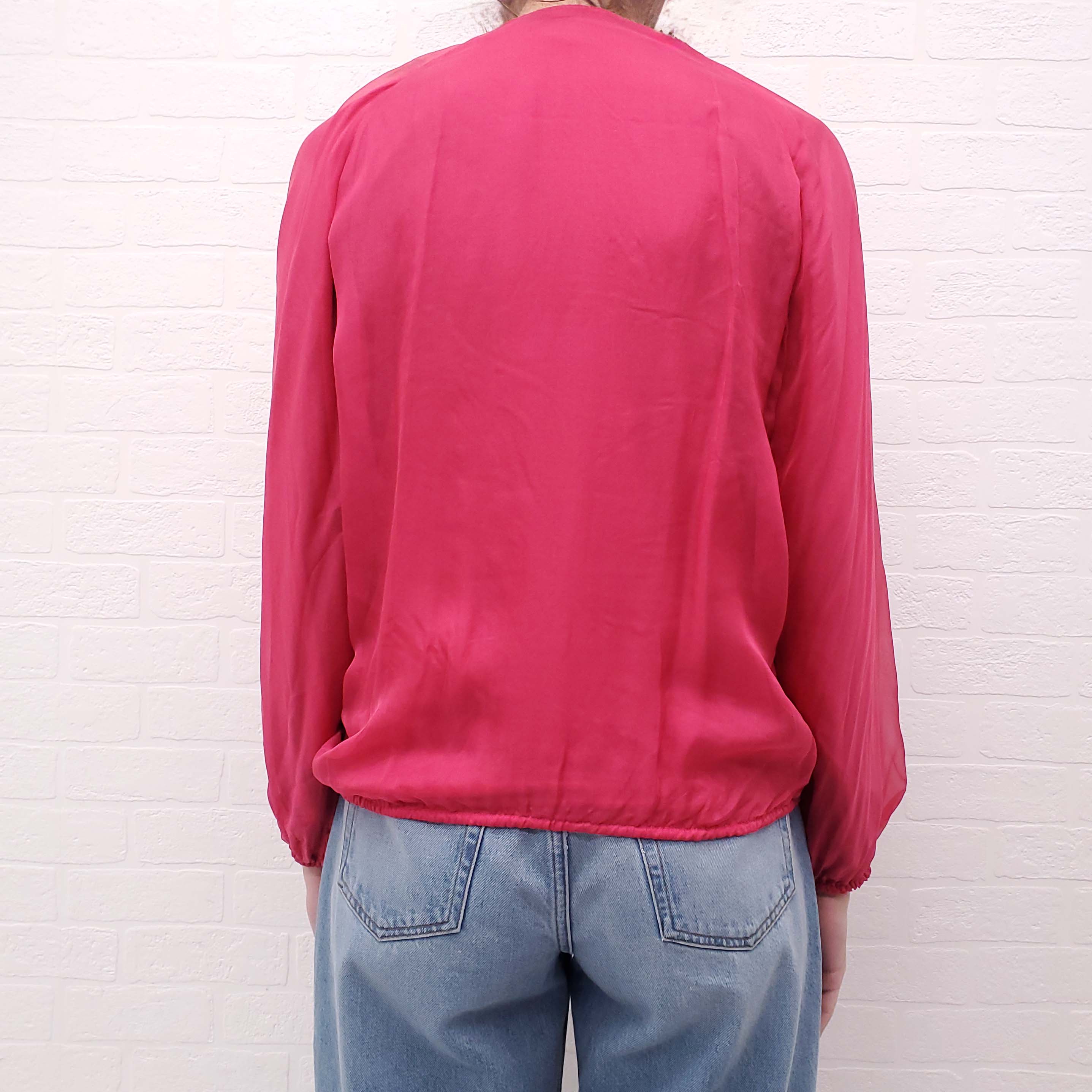 LANVIN PINK SILK BLOUSE WITH FLORAL DETAIL - SIZE M