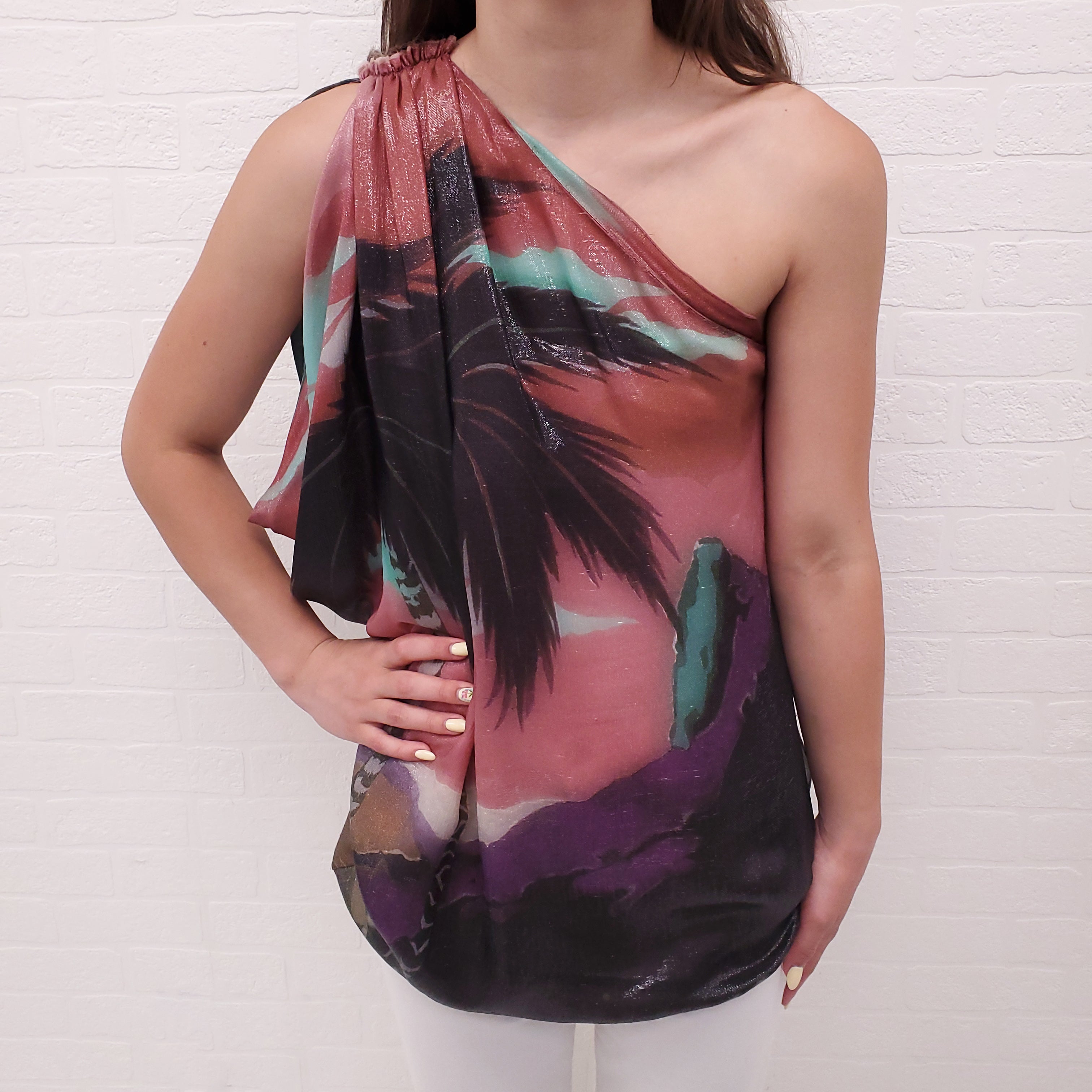 LANVIN SHIMMER PALM TREE BLOUSE - SIZE 38