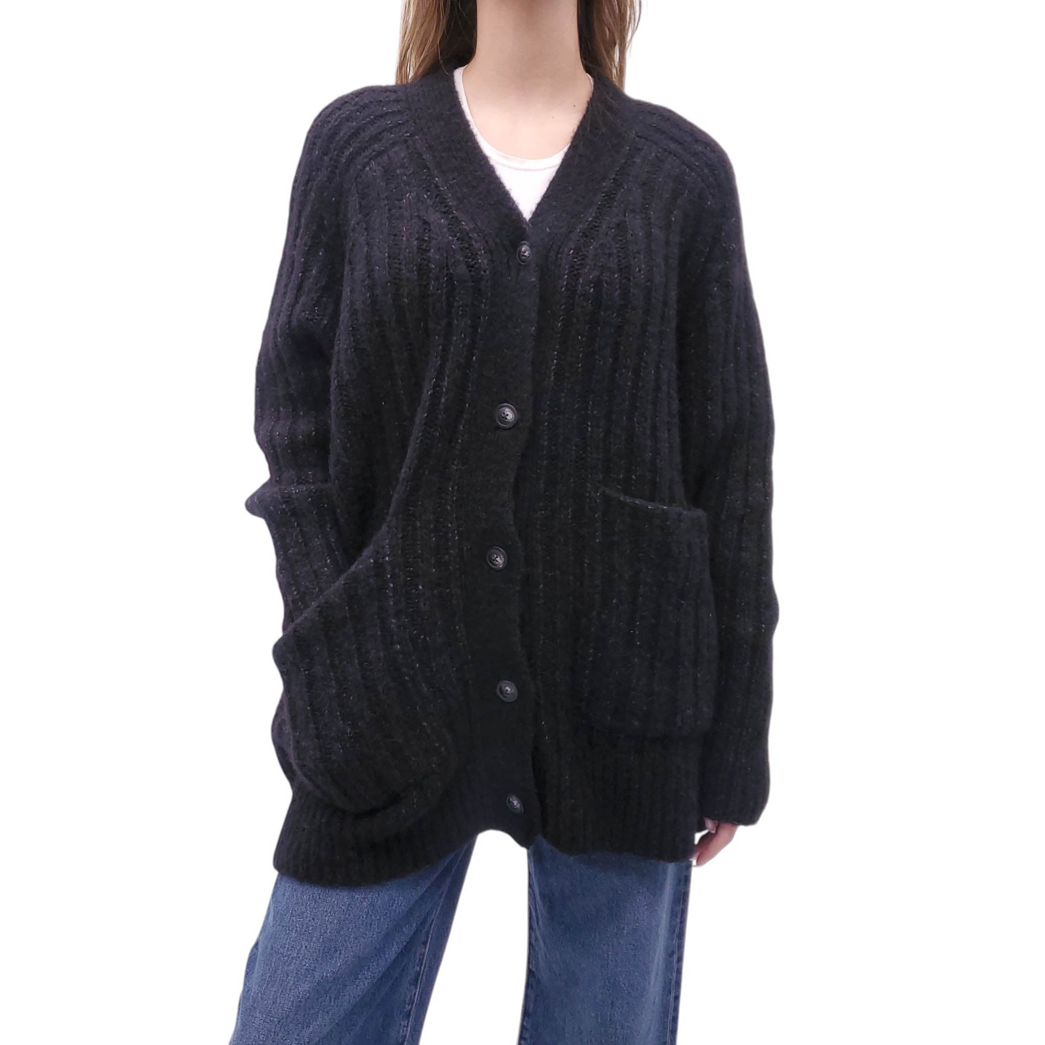 LAUREN MANOOGIAN BLACK OVERSIZED APLACA AND WOOL OVERSIZED CARDIGAN - SIZE 1/S
