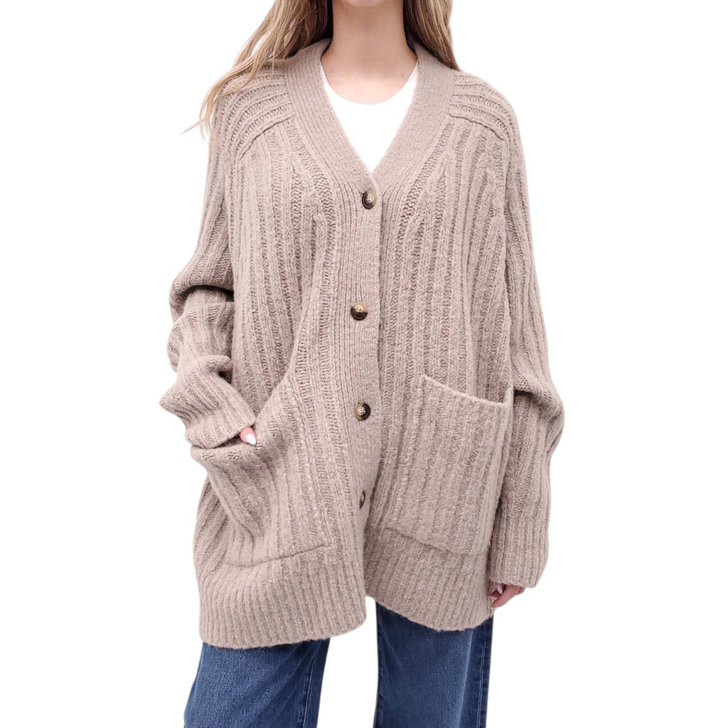 LAUREN MANOOGIAN TAUPE OVERSIZED APLACA AND WOOL OVERSIZED CARDIGAN - SIZE 1/S