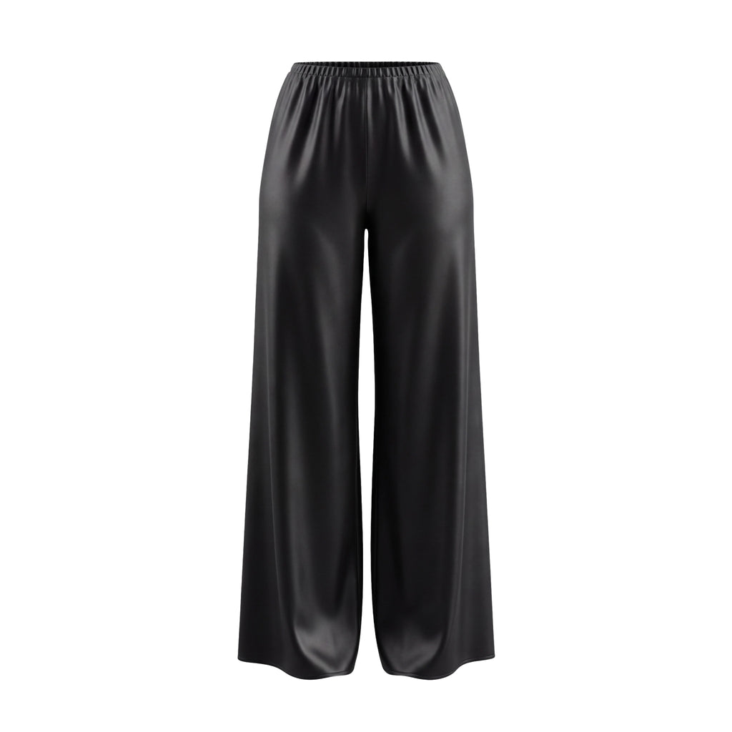 LESET BLACK SATIN ELASTIC WAIST TROUSERS - SIZE S