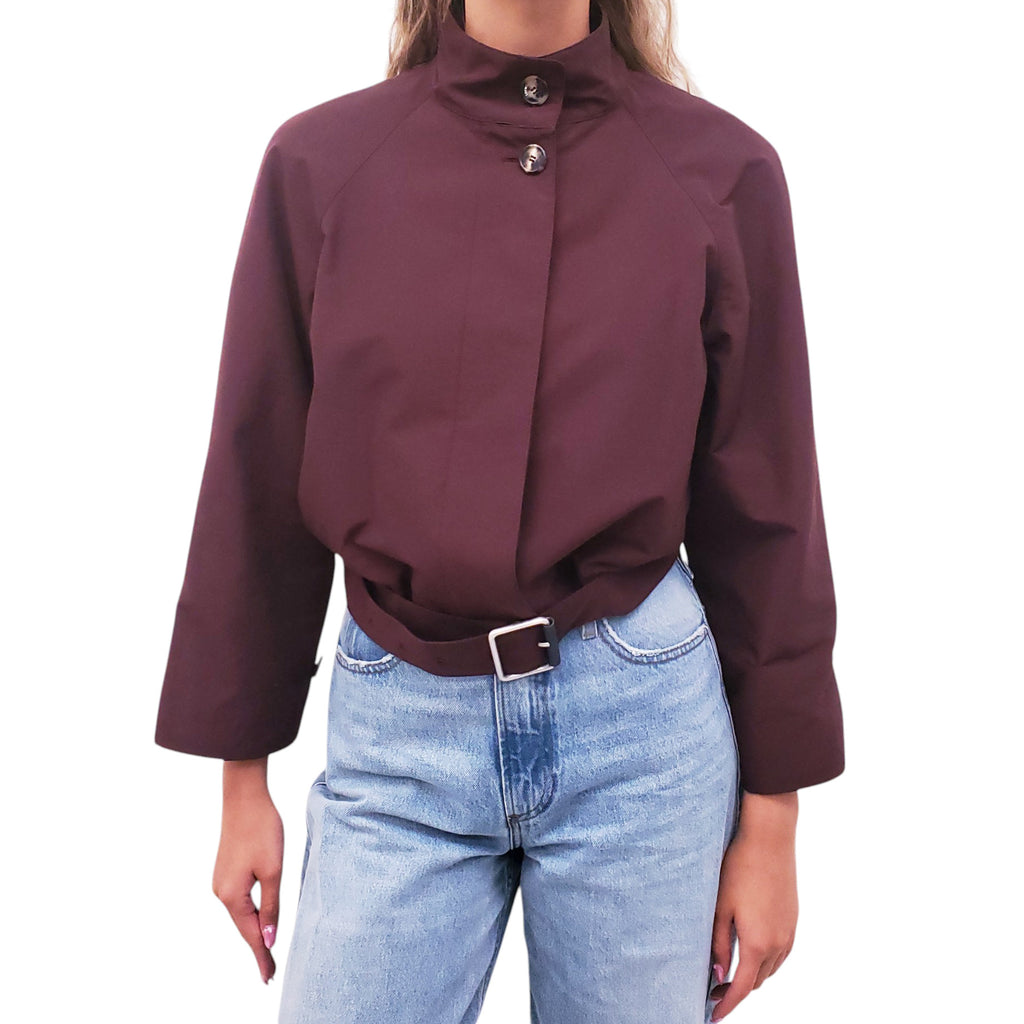 LOEWE BURGUNDY JACKET WITH BELT DETAIL - SIZE 36