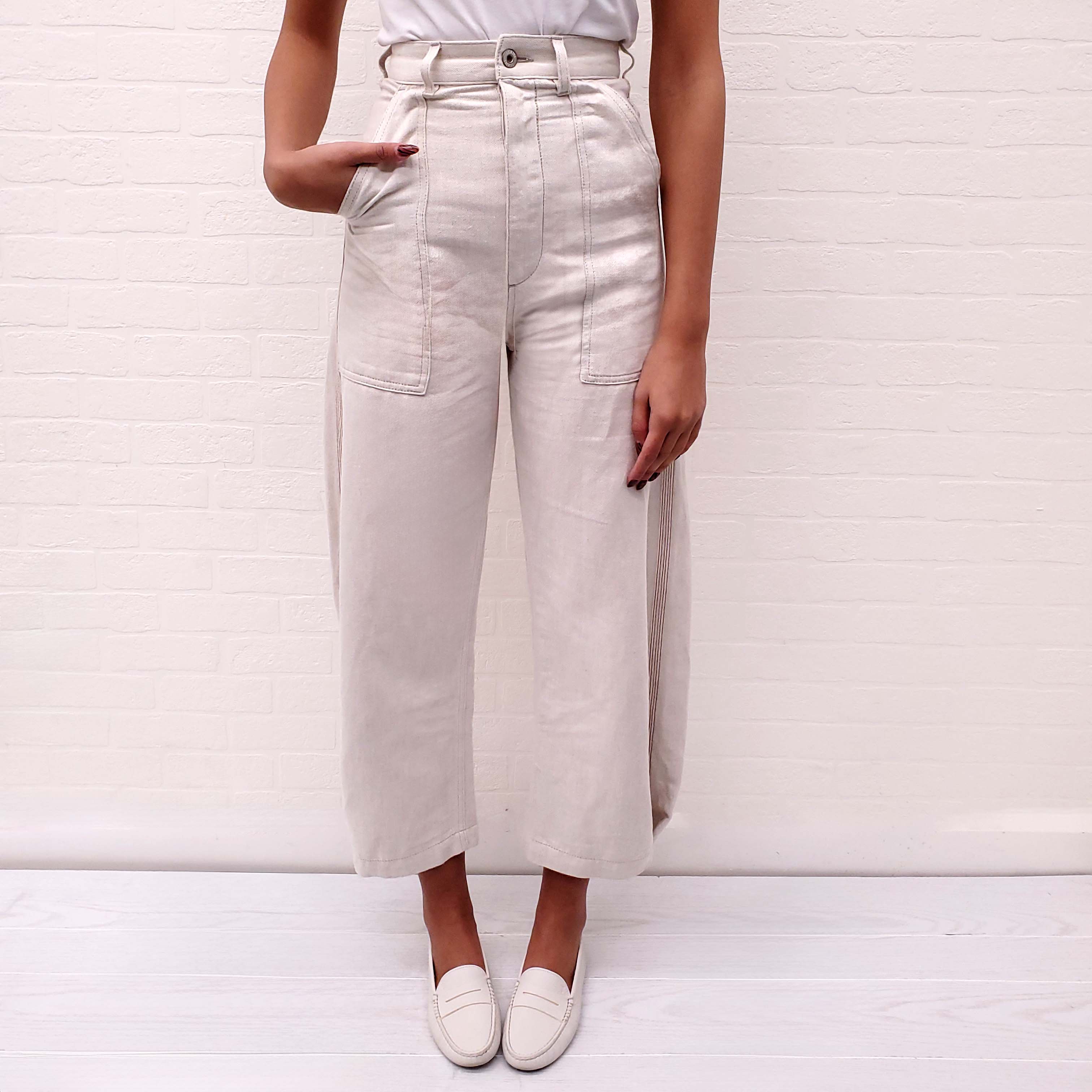 LOEWE LINEN AND COTTON BARREL JEANS - SIZE 32