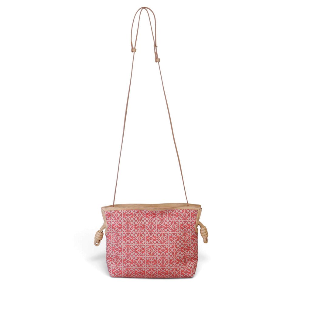 LOEWE MINI FLAMENCO IN RED JACQUARD/WARM DESSERT LEATHER WITH STRAP