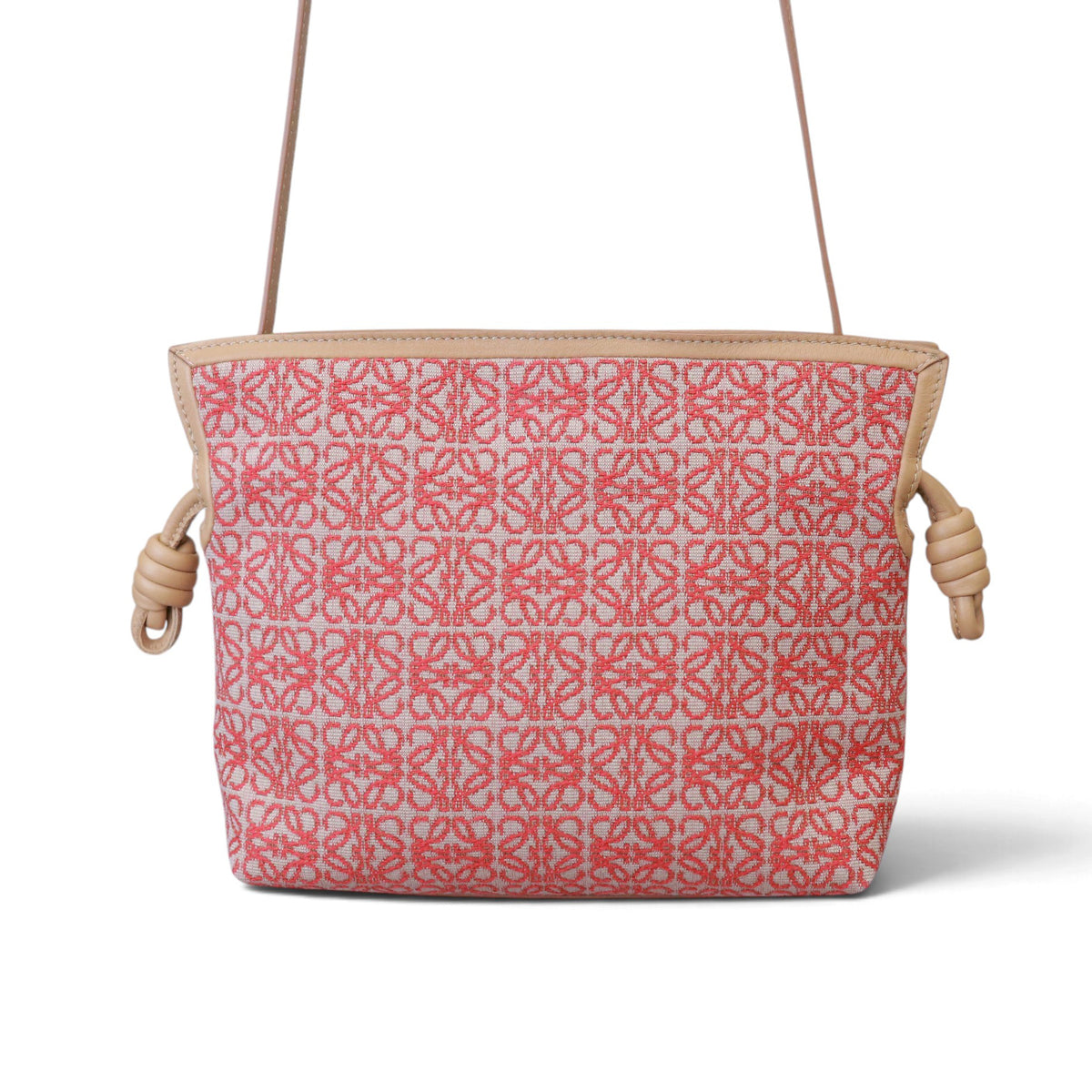 LOEWE MINI FLAMENCO IN RED JACQUARD/WARM DESSERT LEATHER WITH STRAP