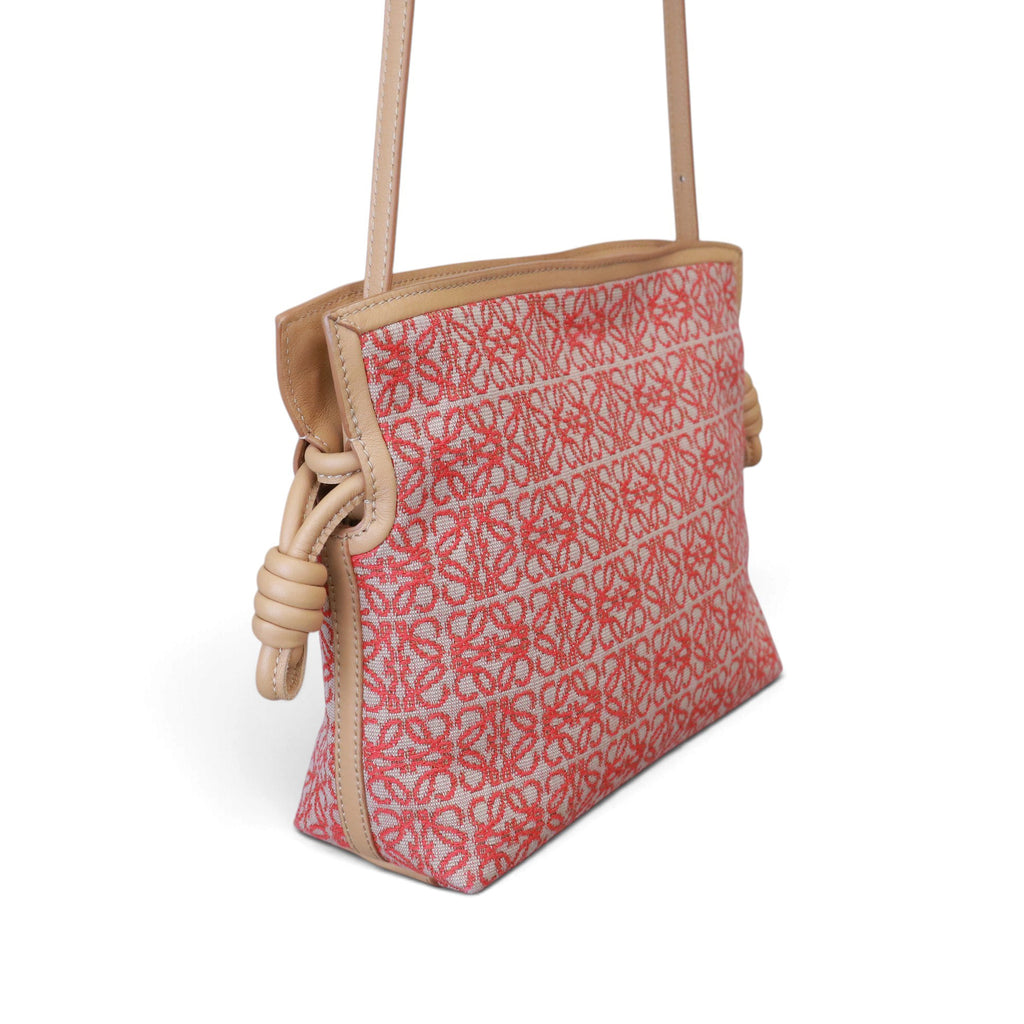 LOEWE MINI FLAMENCO IN RED JACQUARD/WARM DESSERT LEATHER WITH STRAP