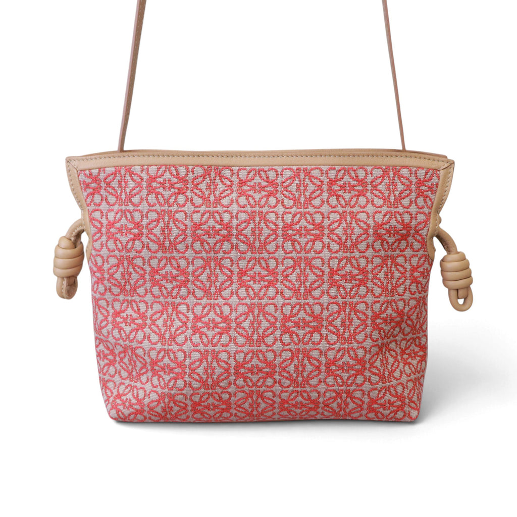 LOEWE MINI FLAMENCO IN RED JACQUARD/WARM DESSERT LEATHER WITH STRAP