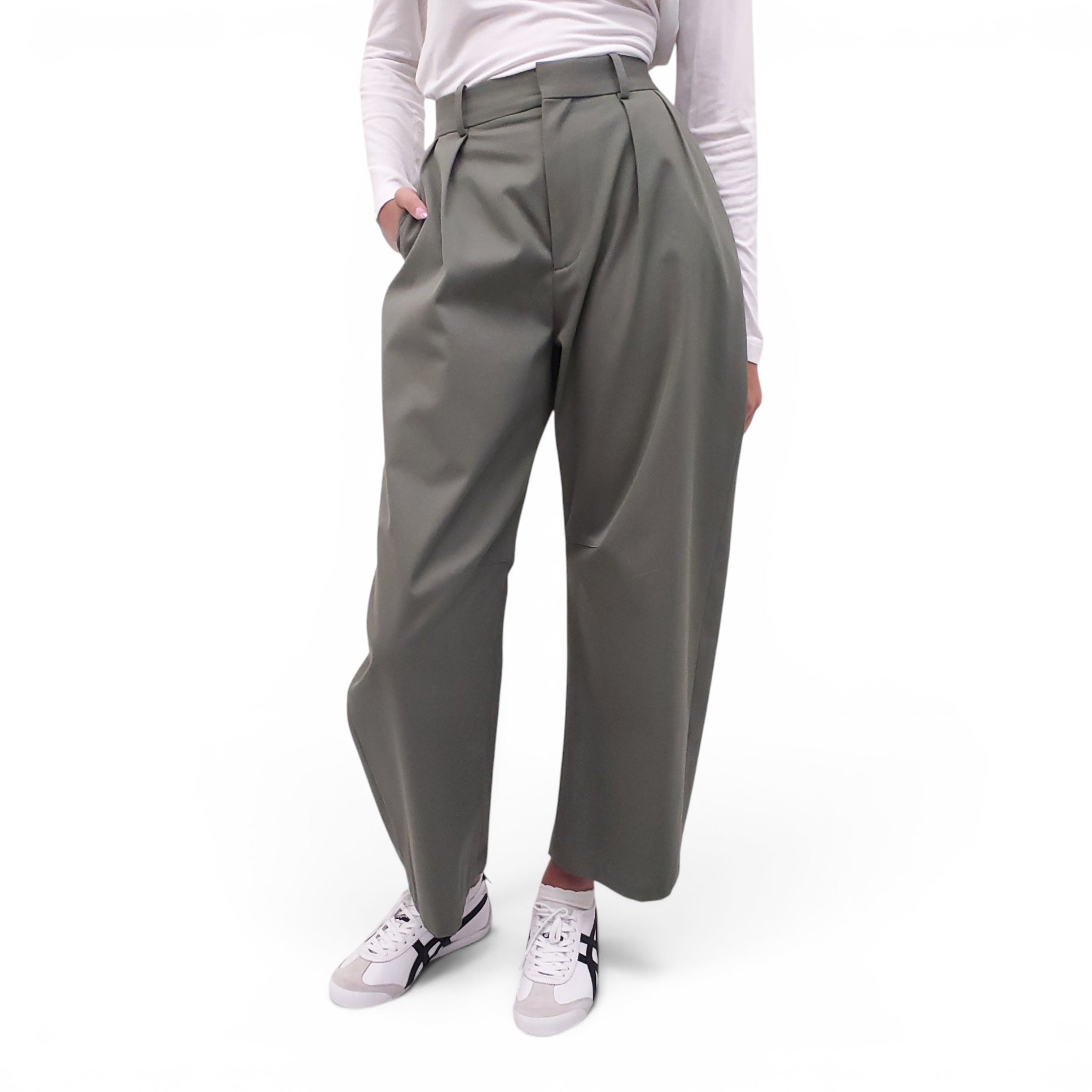 LOEWE SAGE GREEN COTTON TROUSERS WITH LOGO - SIZE 34