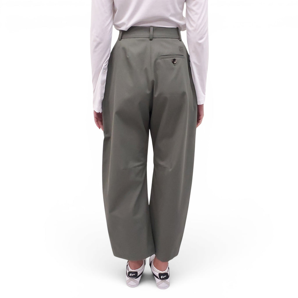 LOEWE SAGE GREEN COTTON TROUSERS WITH LOGO - SIZE 34
