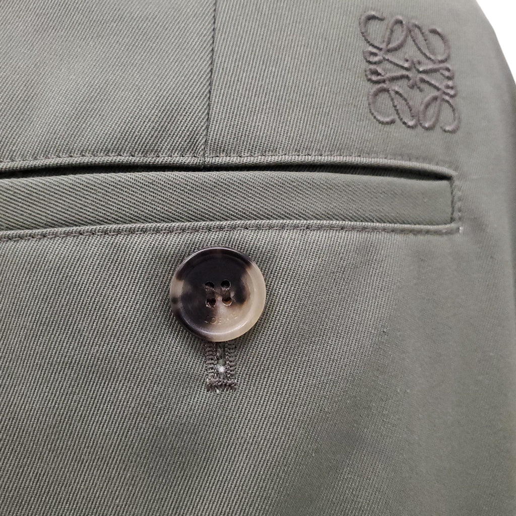 LOEWE SAGE GREEN COTTON TROUSERS WITH LOGO - SIZE 34