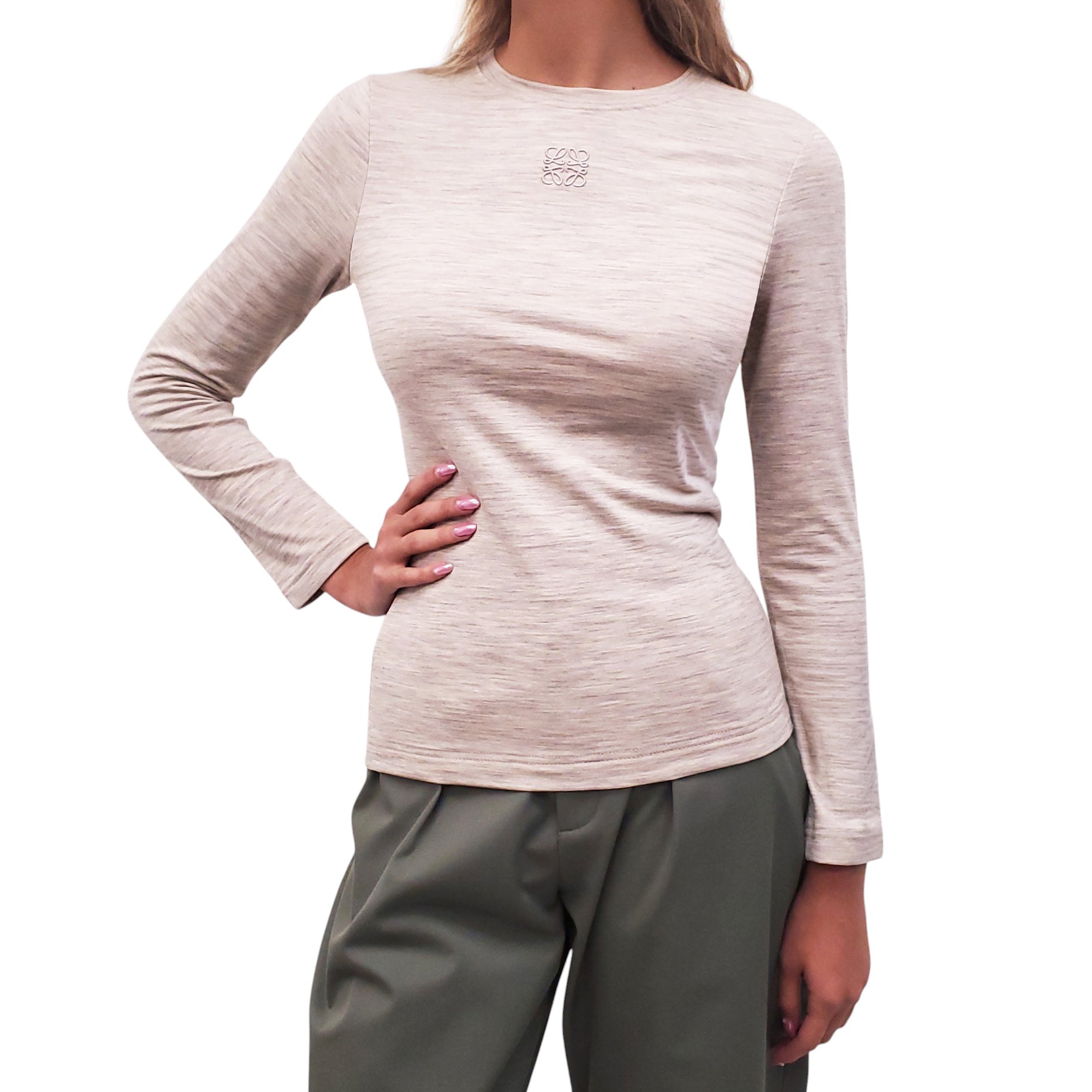 LOEWE TAUPE ANAGRAM LONG-SLEEVE TOP - SIZE S