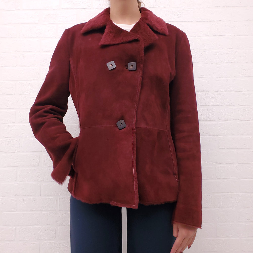 LORO PIANA BURGUNDY SHEARLING JACKET - SIZE 46