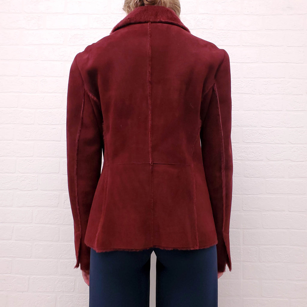 LORO PIANA BURGUNDY SHEARLING JACKET - SIZE 46