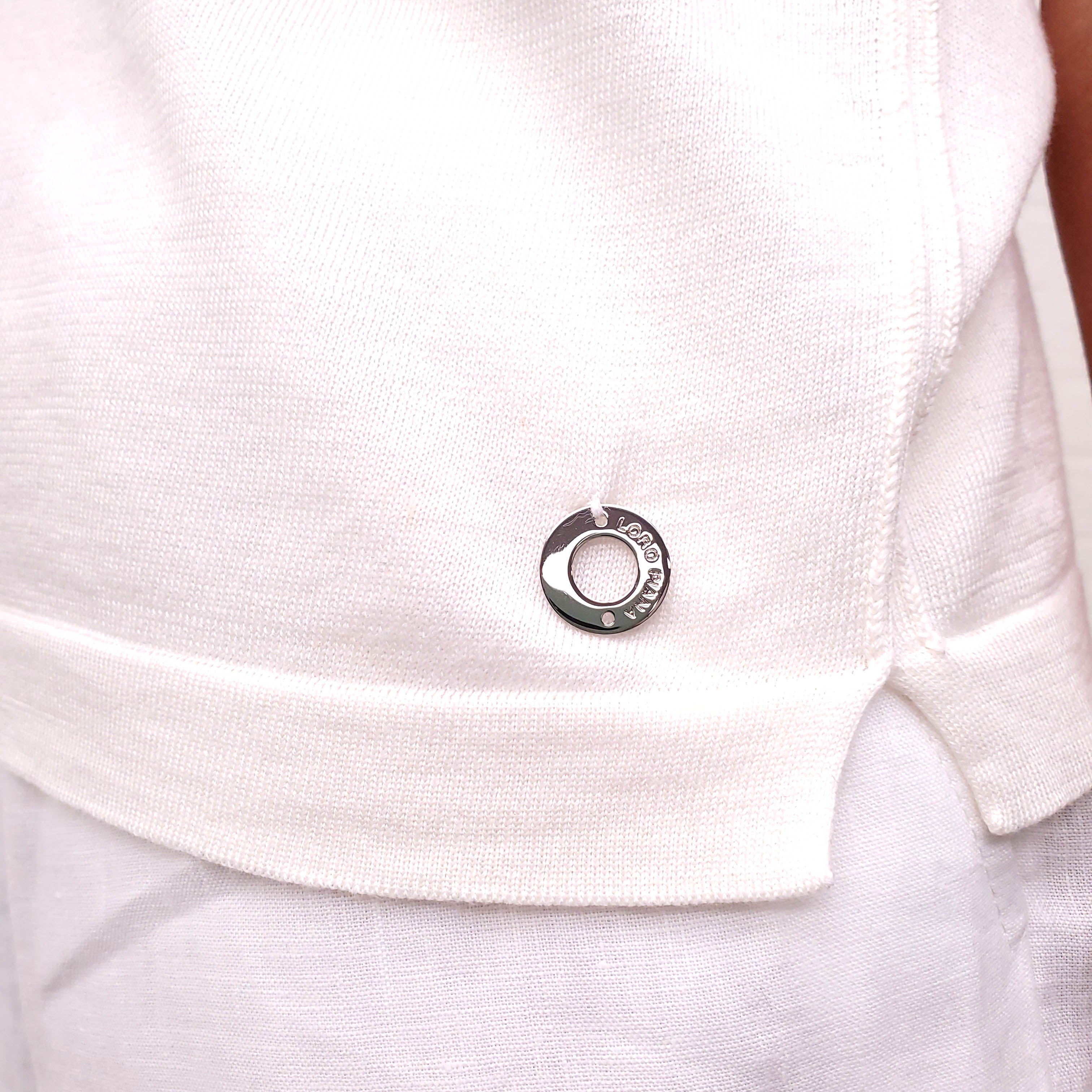 LORO PIANA SHORT SLEEVE CREAM SWEATER WITH LOGO - SIZE 38