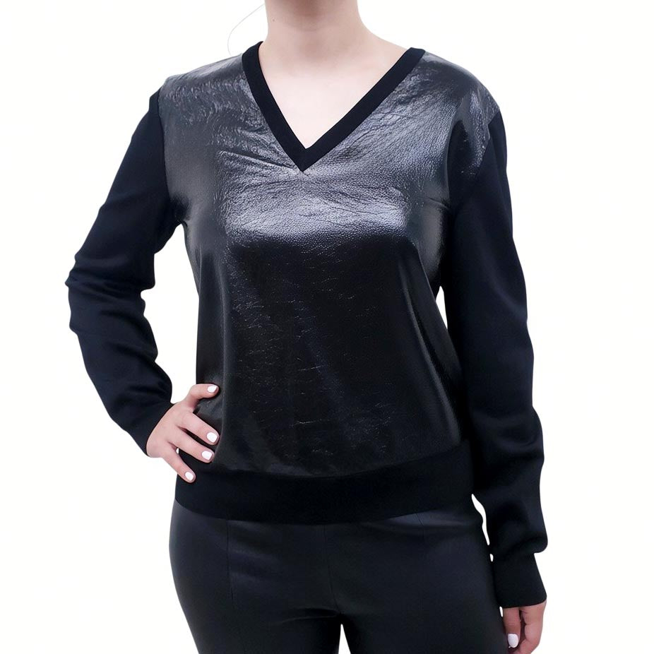 LOUIS VUITTON BLACK PATENT SWEATER - SIZE XL