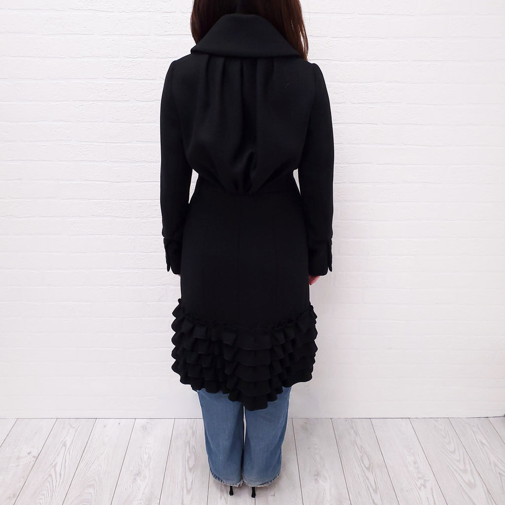 LOUIS VUITTON BLACK WOOL JACKET WITH RUFFLE - SIZE 36