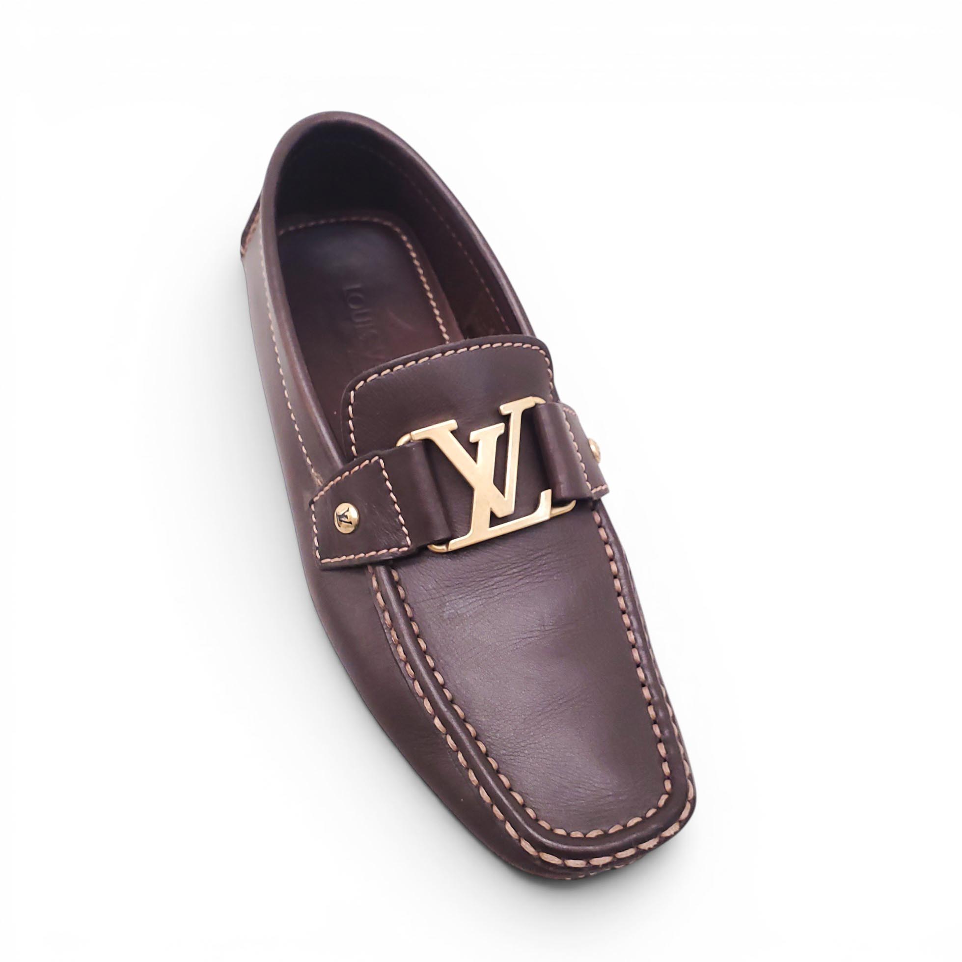 LOUIS VUITTON BROWN LEATHER LOGO LOAFERS - MEN'S SIZE 6 (WOMEN'S 8.5)