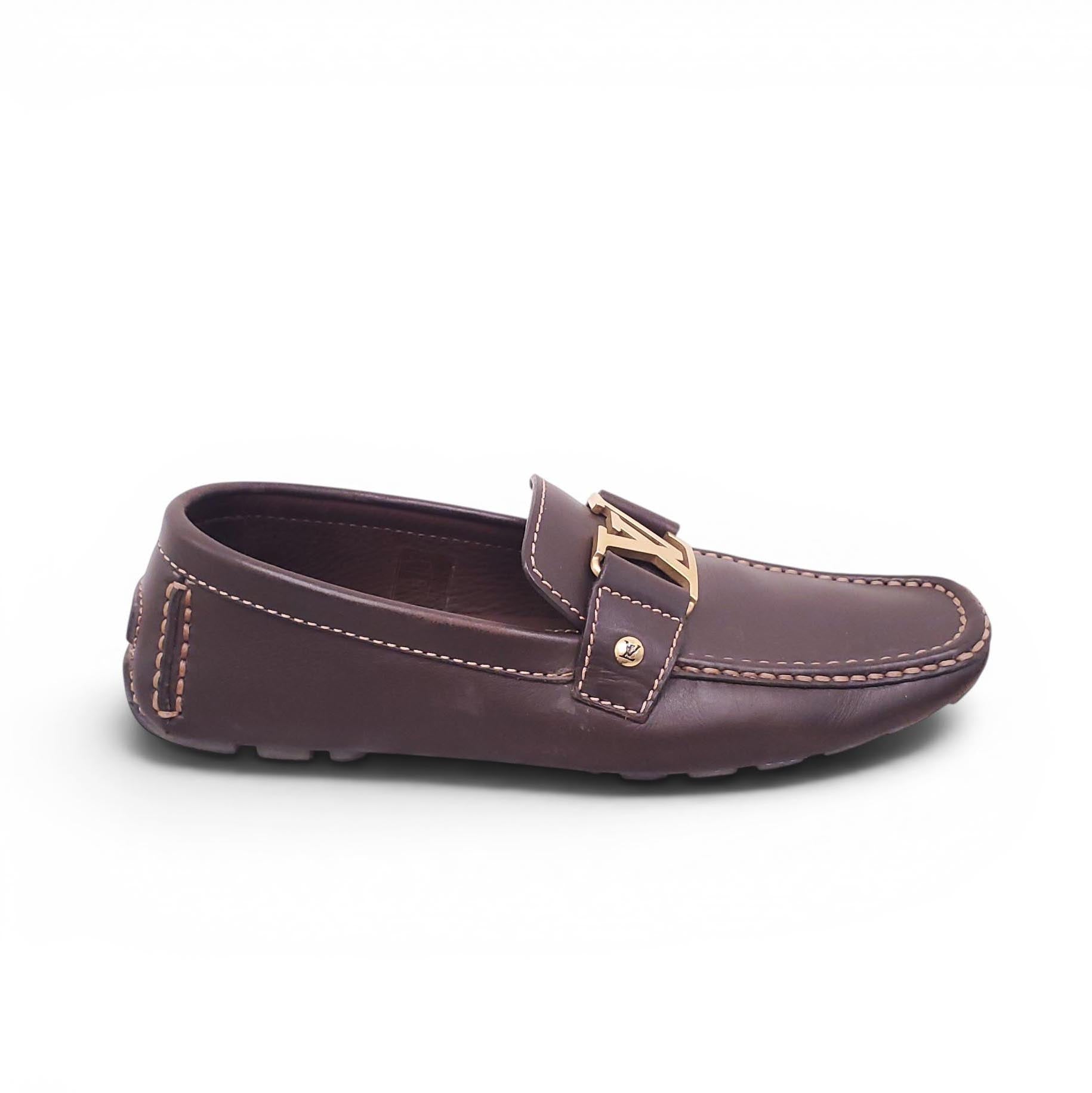 LOUIS VUITTON BROWN LEATHER LOGO LOAFERS - MEN'S SIZE 6 (WOMEN'S 8.5)