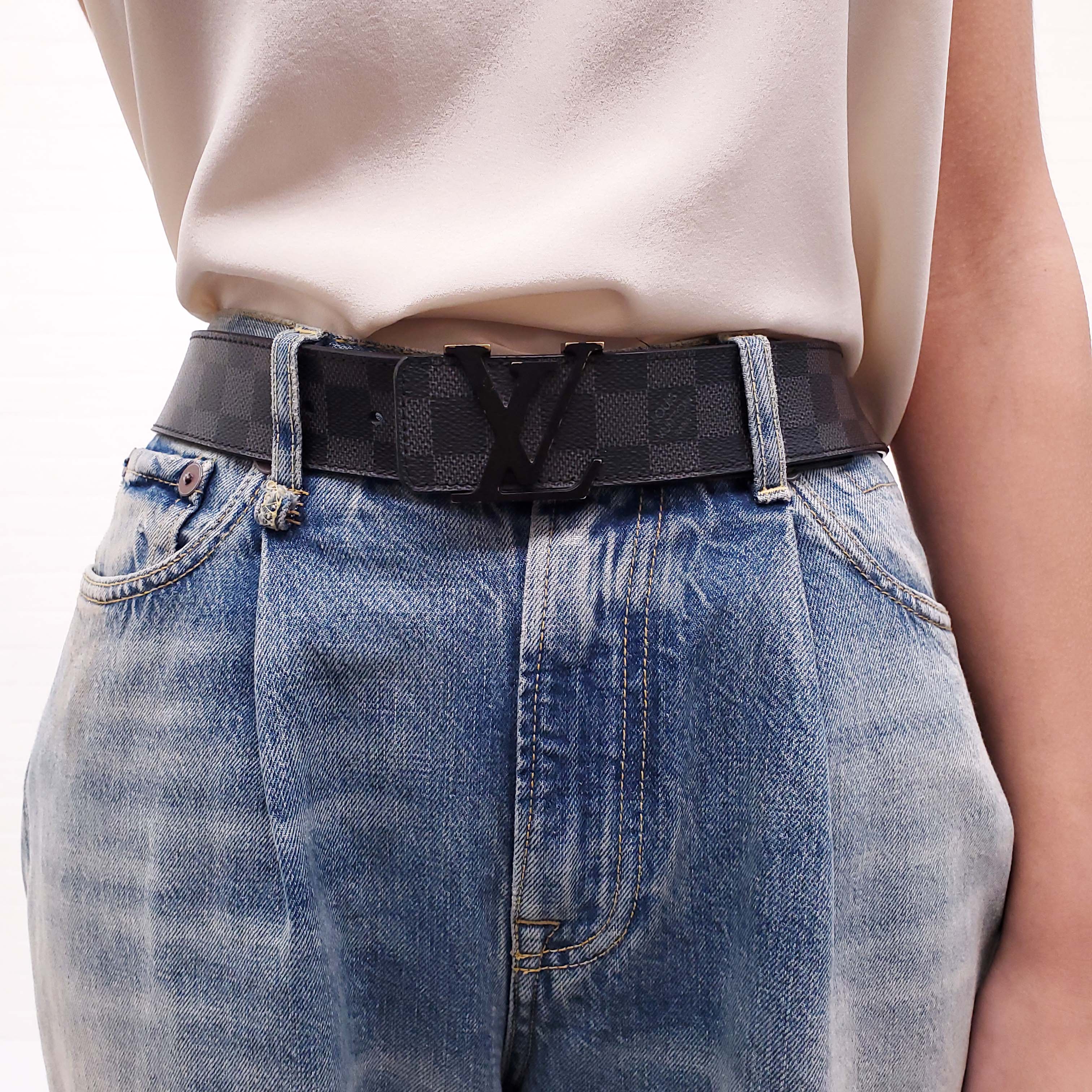 LOUIS VUITTON DAMIER LOGO BELT - SIZE 90