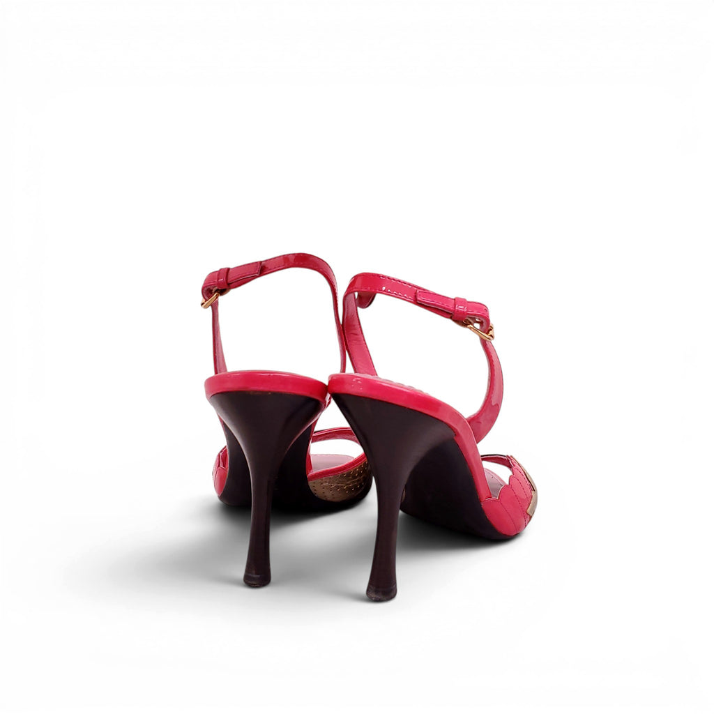 LOUIS VUITTON PINK PATENT LEATHER AND MONOGRAM HEELS - SIZE 39.5