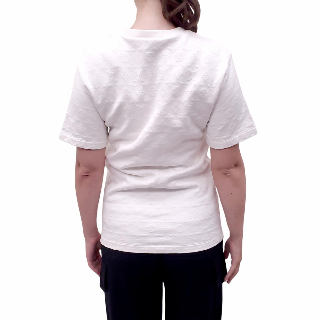 LOUIS VUITTON WHITE KNIT LOGO SHIRT WITH CHAIN DETAIL - SIZE M