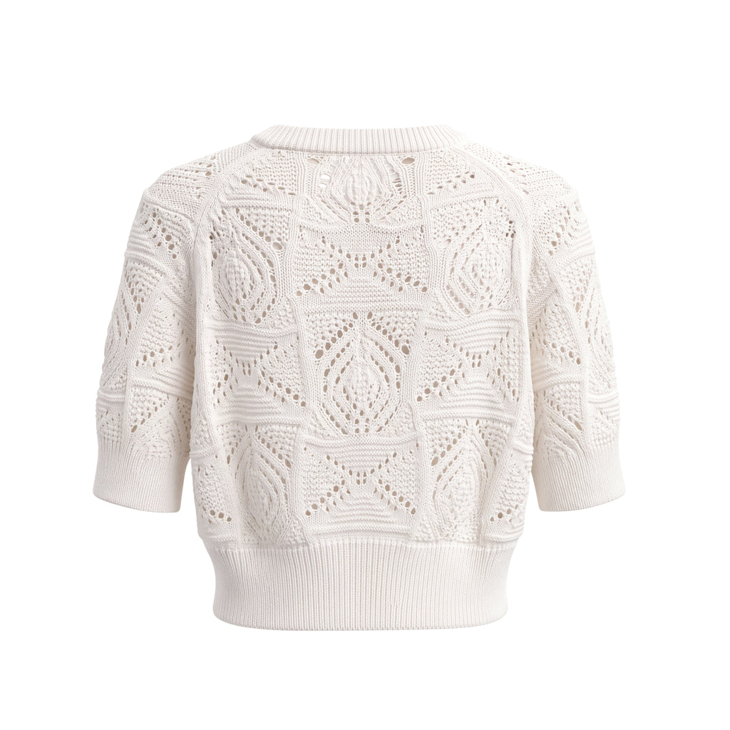 LOULOU STUDIO CREAM CROCHET SHORT SLEEVE SWEATER - SIZE XS