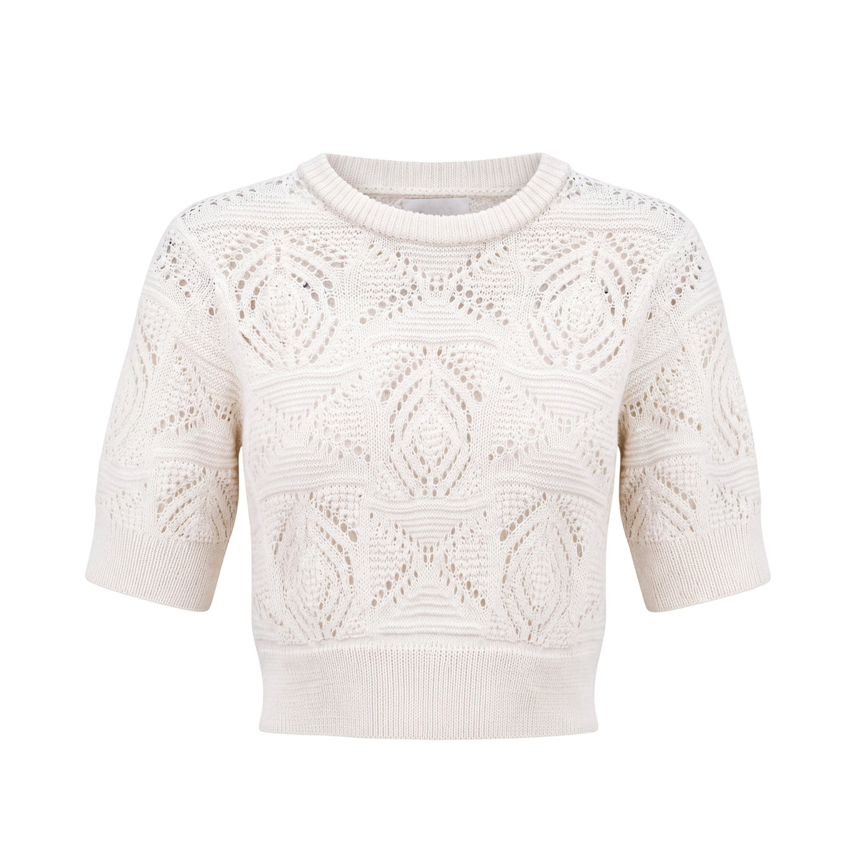 LOULOU STUDIO CREAM CROCHET SHORT SLEEVE SWEATER - SIZE XS